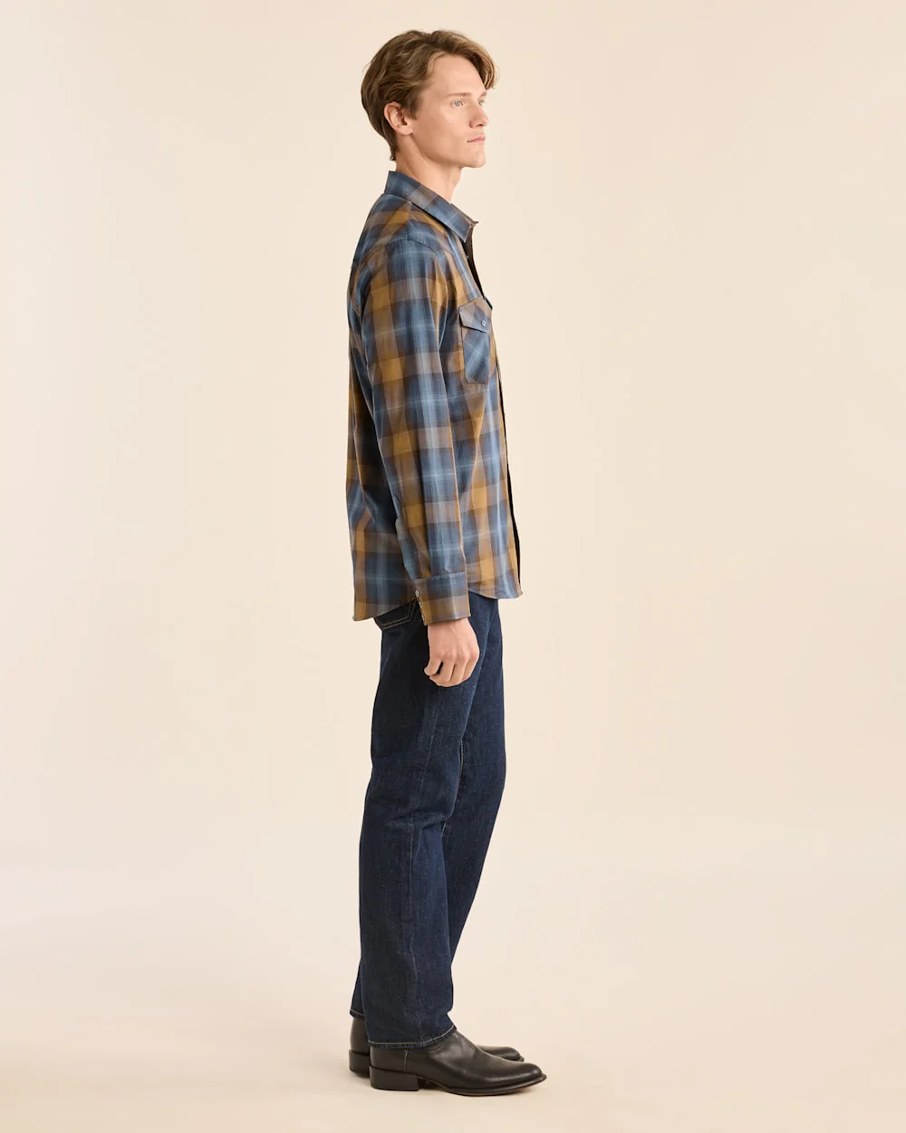 MEN'S PLAID LONG-SLEEVE BISHOP COTTON SHIRT