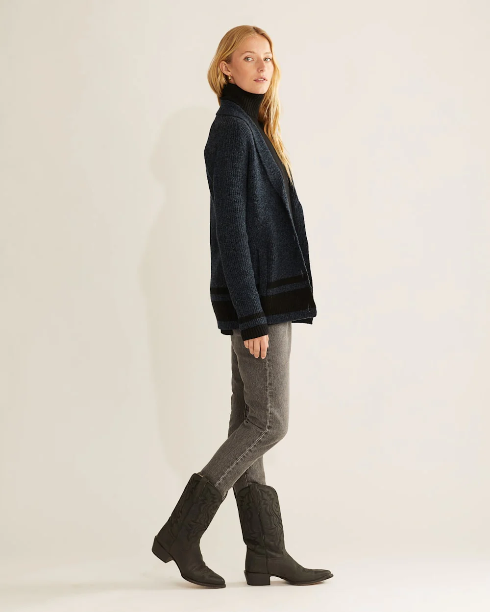 WOMEN'S STRIPED SHETLAND COLLECTION CARDIGAN