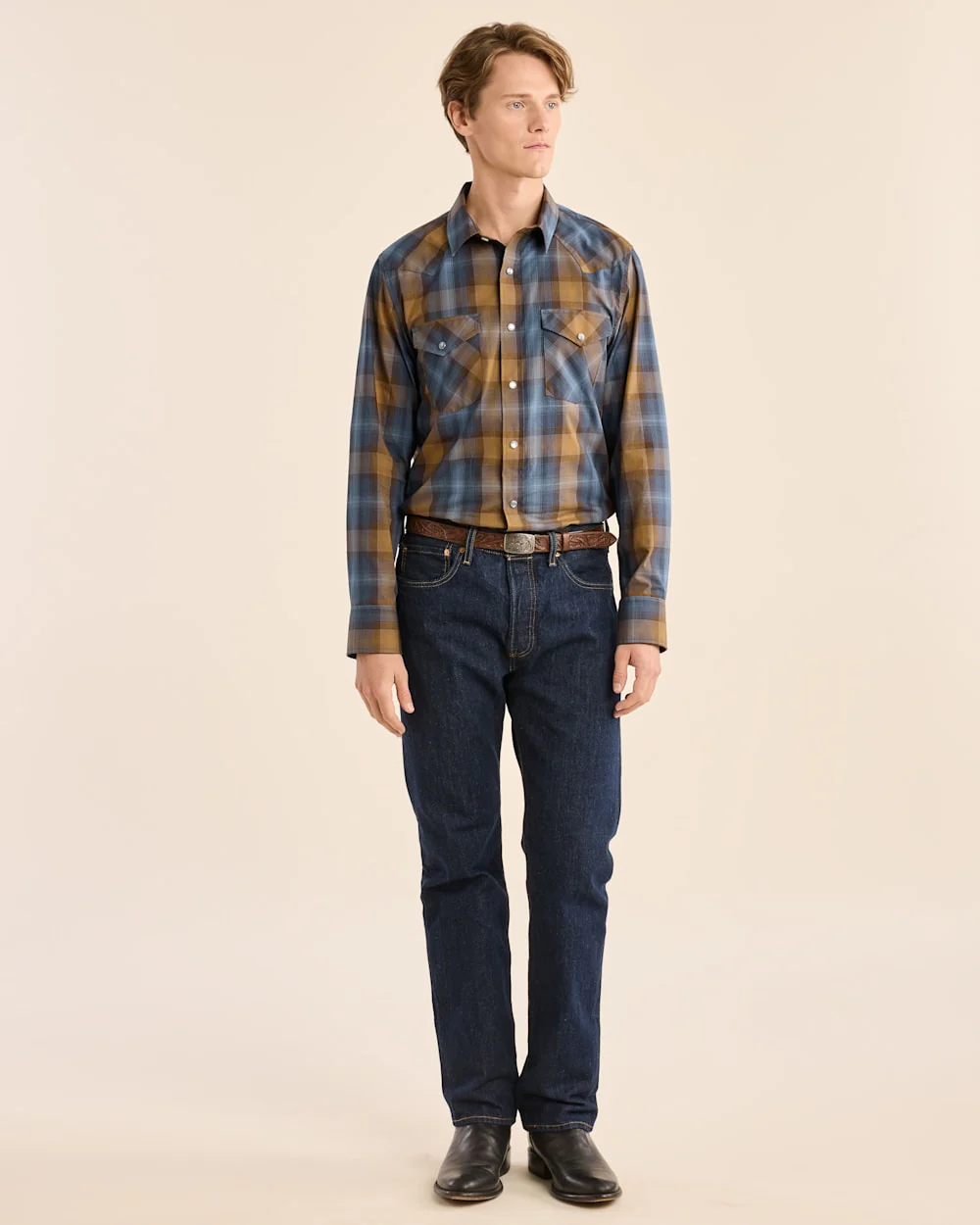 MEN'S PLAID LONG-SLEEVE BISHOP COTTON SHIRT