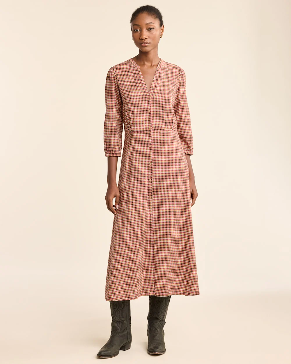 WOMEN'S CHECKED BUTTON-FRONT LANA DRESS