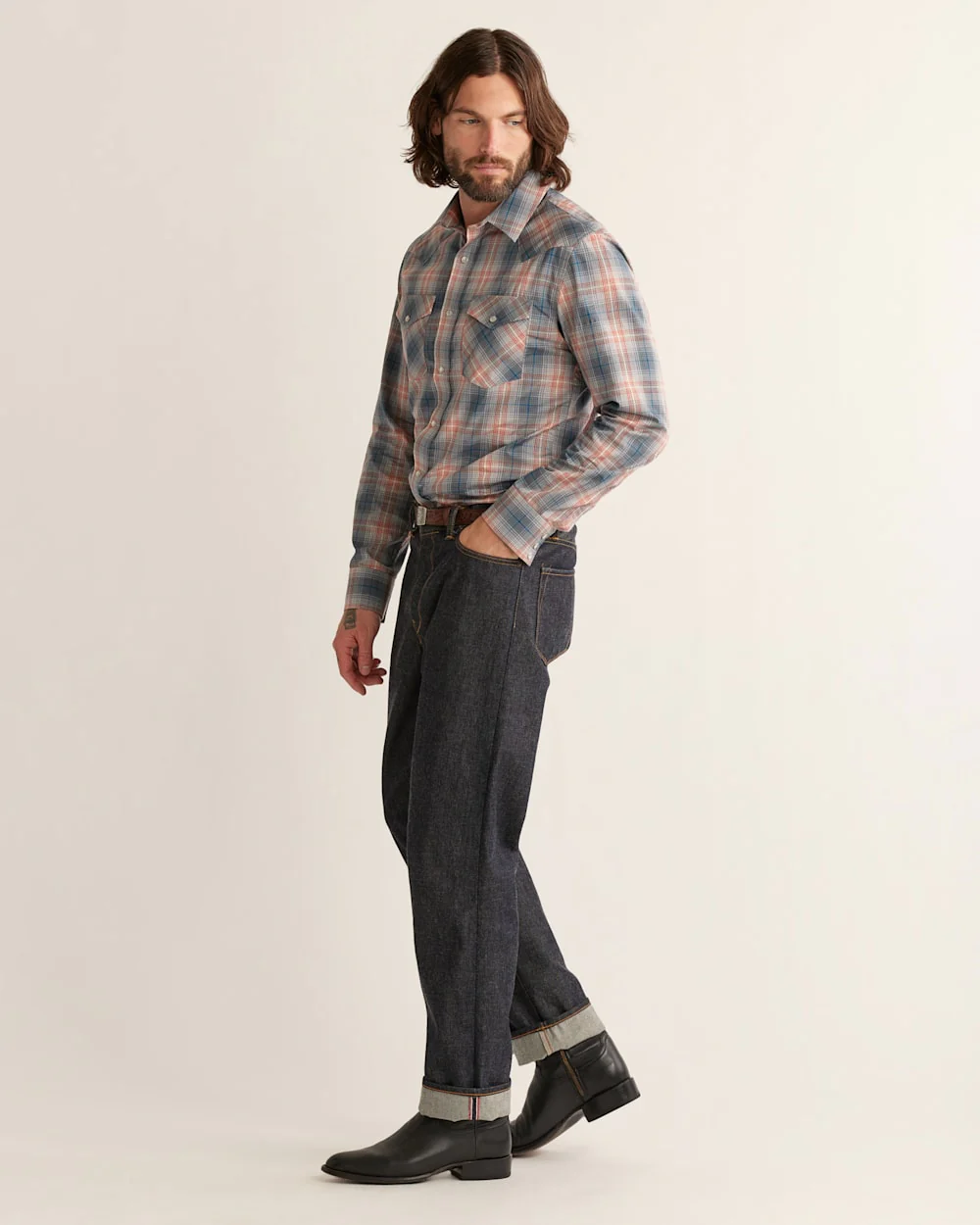 MEN'S PLAID LONG-SLEEVE BISHOP COTTON SHIRT