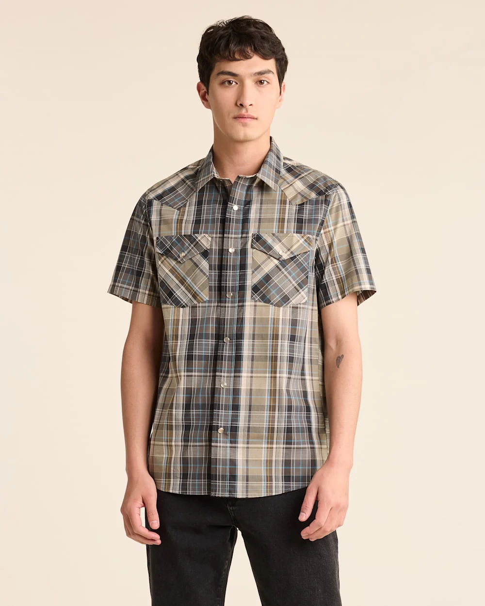 MEN'S PLAID SHORT-SLEEVE BISHOP COTTON SHIRT