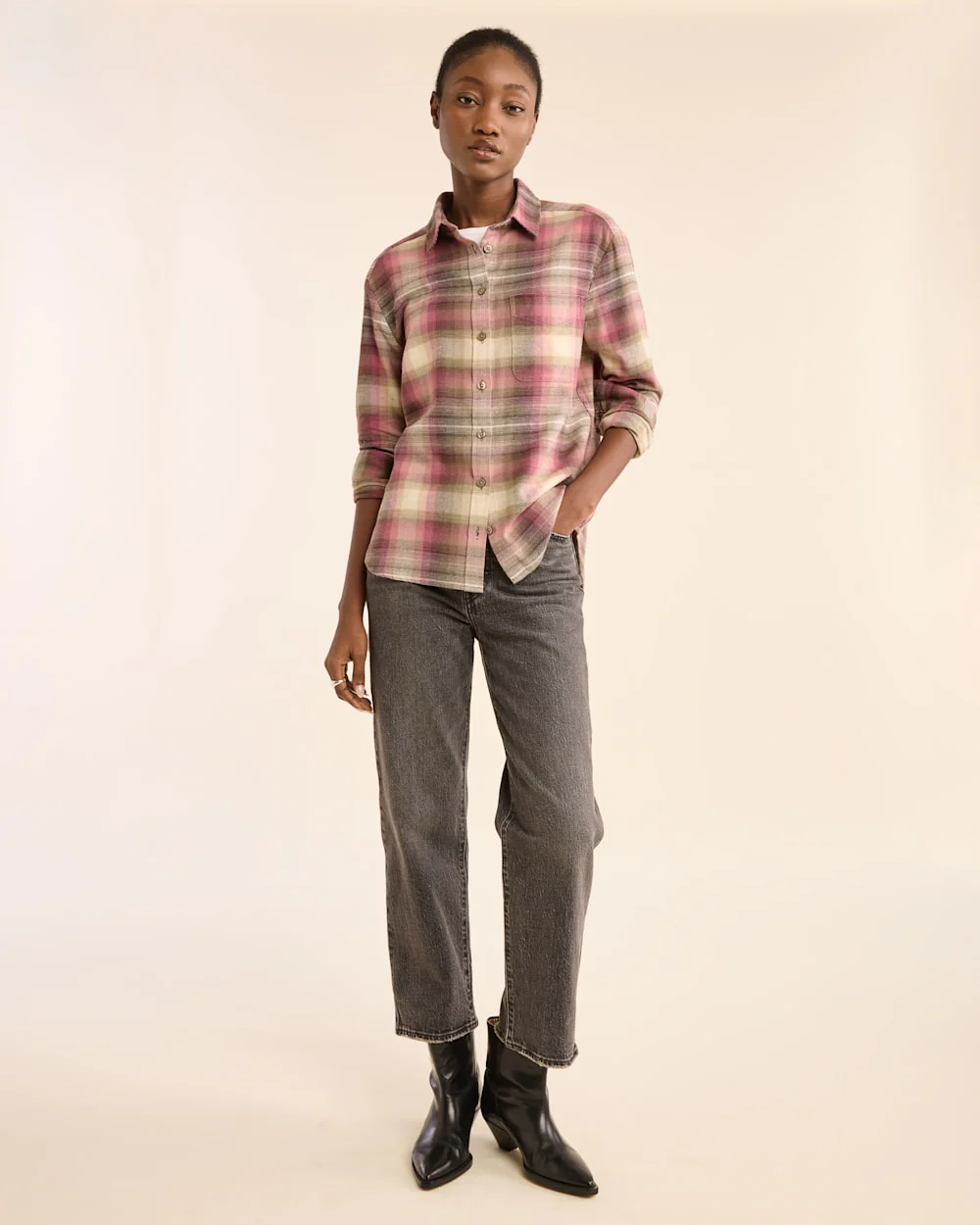 WOMEN'S PLAID BOYFRIEND DOUBLEBRUSHED FLANNEL SHIRT