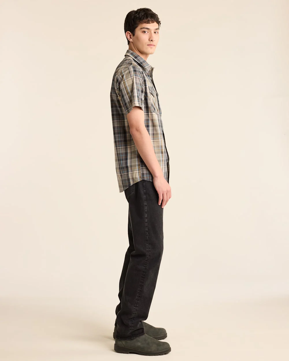 MEN'S PLAID SHORT-SLEEVE BISHOP COTTON SHIRT
