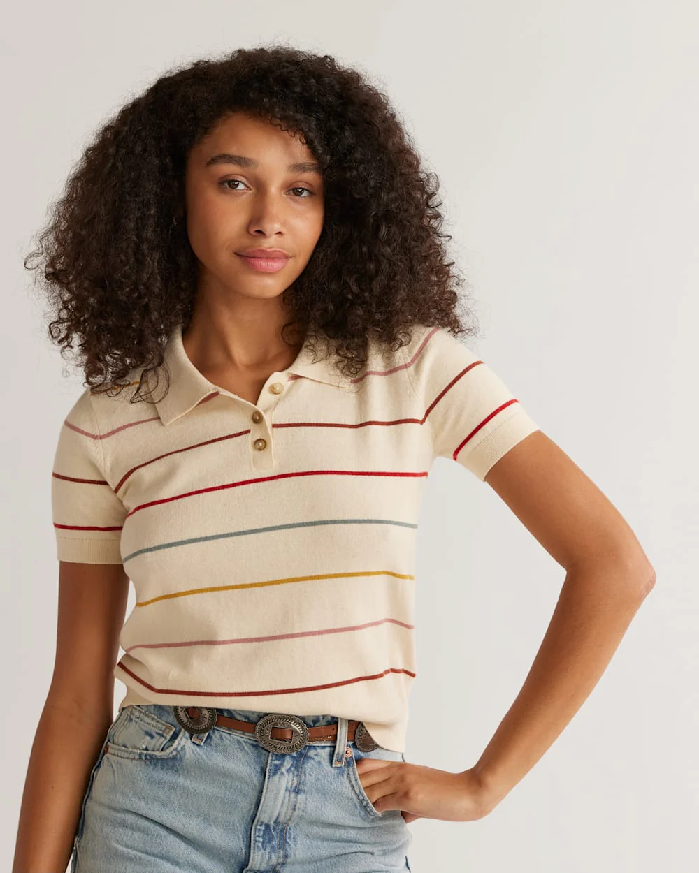 WOMEN'S COTTON/CASHMERE POLO SWEATER