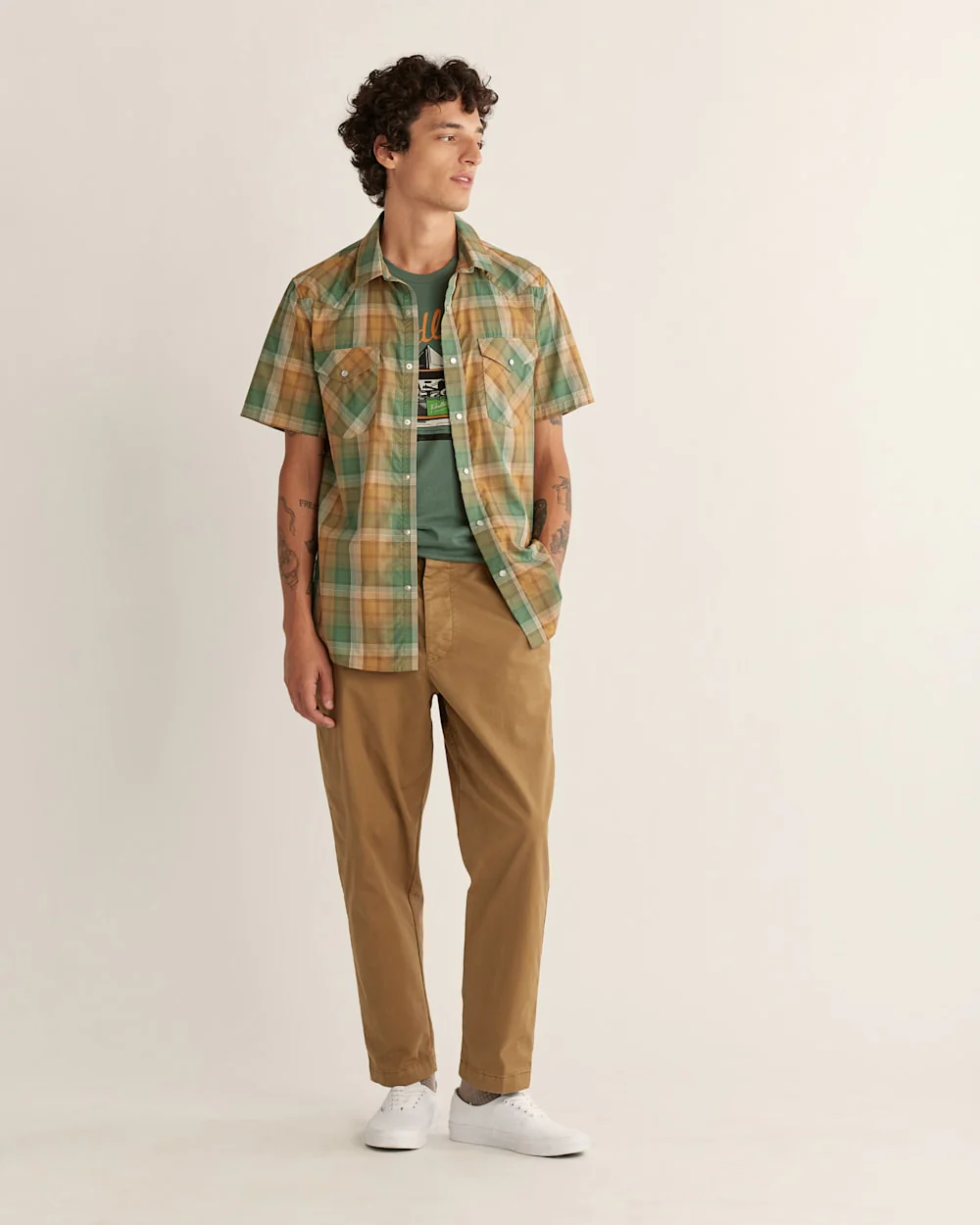 MEN'S PLAID SHORT-SLEEVE BISHOP COTTON SHIRT
