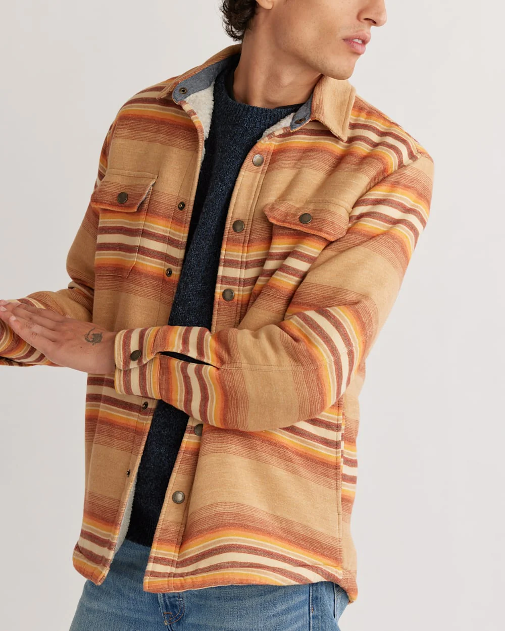 MEN'S STRIPED DOUBLESOFT SHERPA-LINED SHIRT JACKET