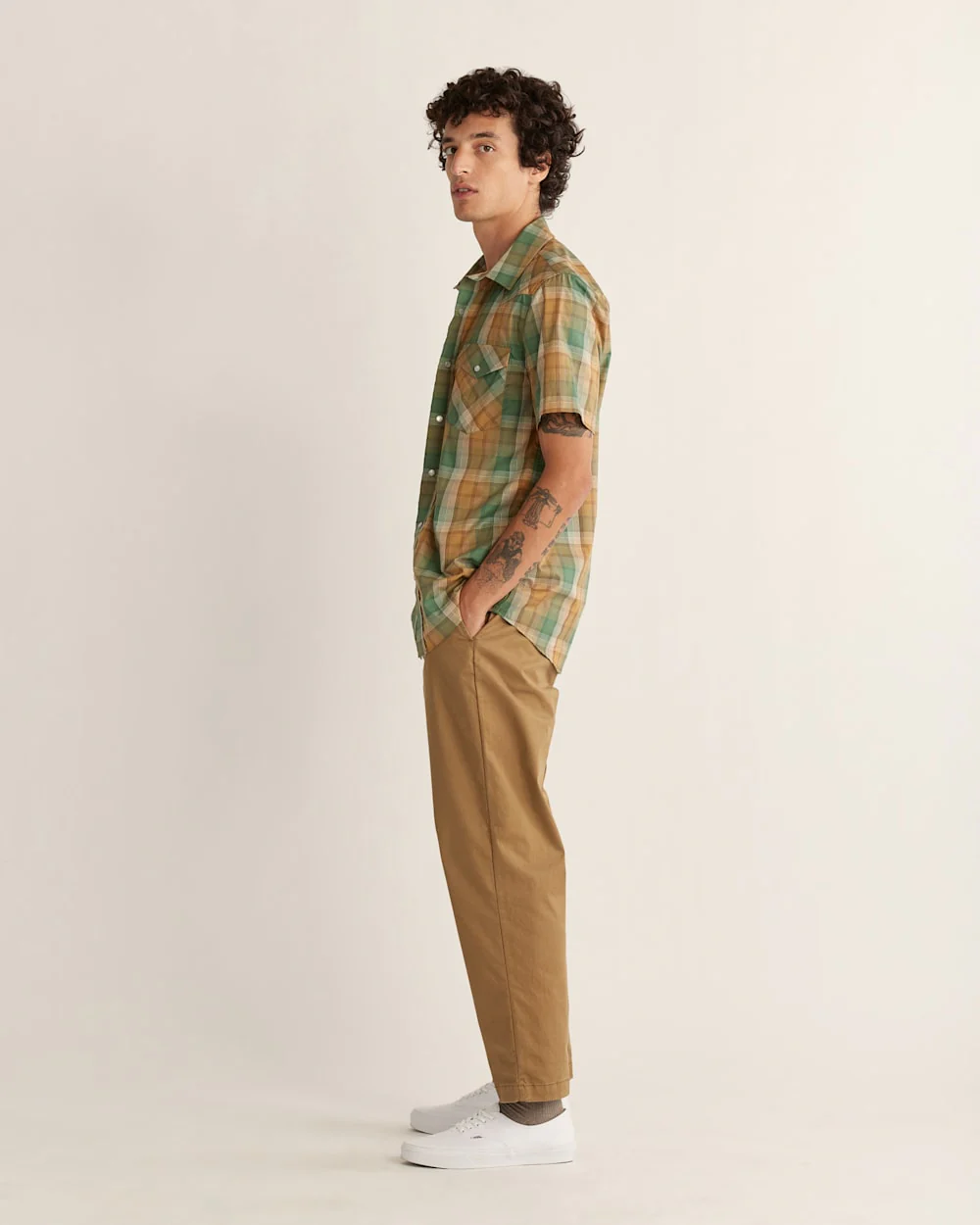 MEN'S PLAID SHORT-SLEEVE BISHOP COTTON SHIRT