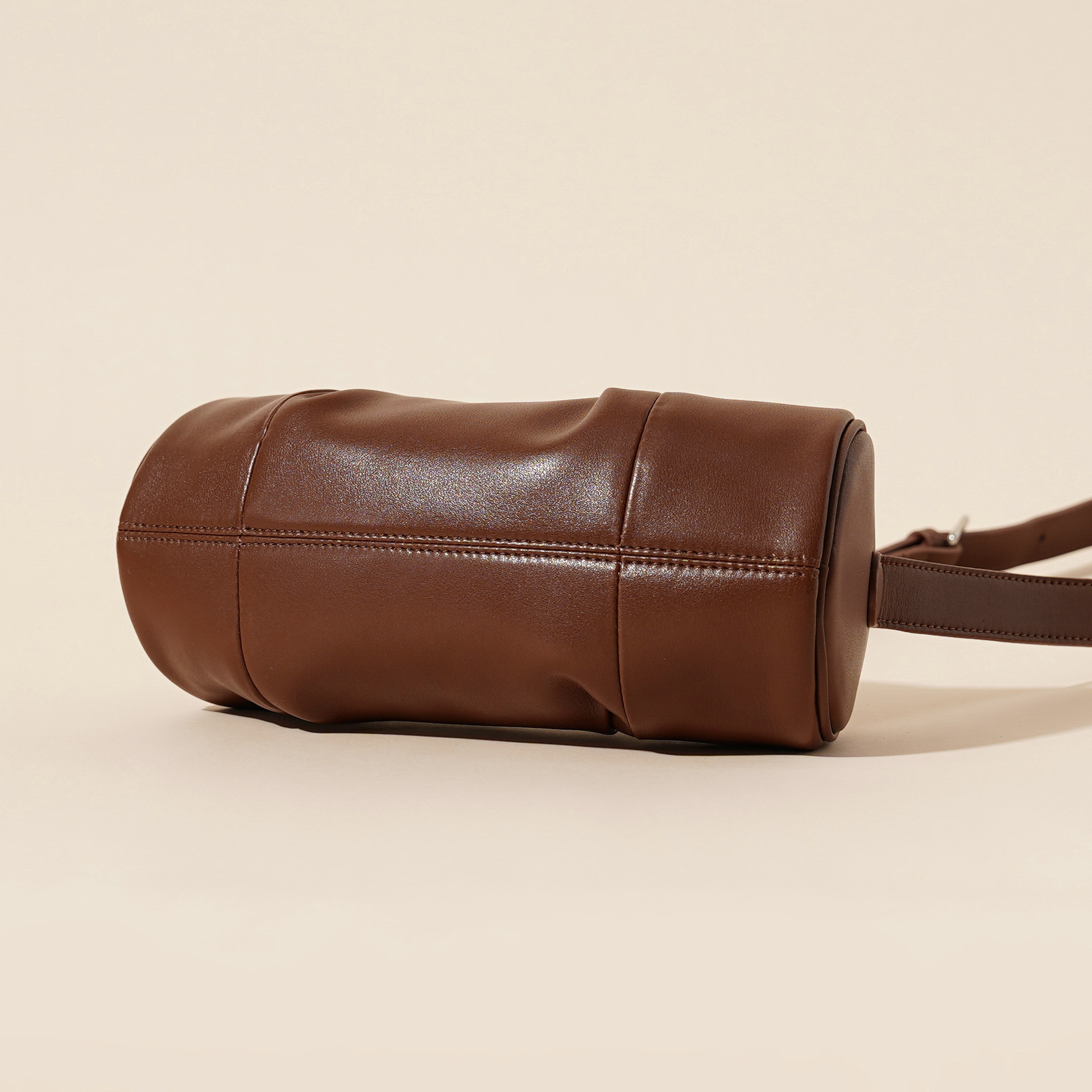 Wine red Genuine leather women's bag bamboo bag simple design cowhide cylinder underarm crossbody bag