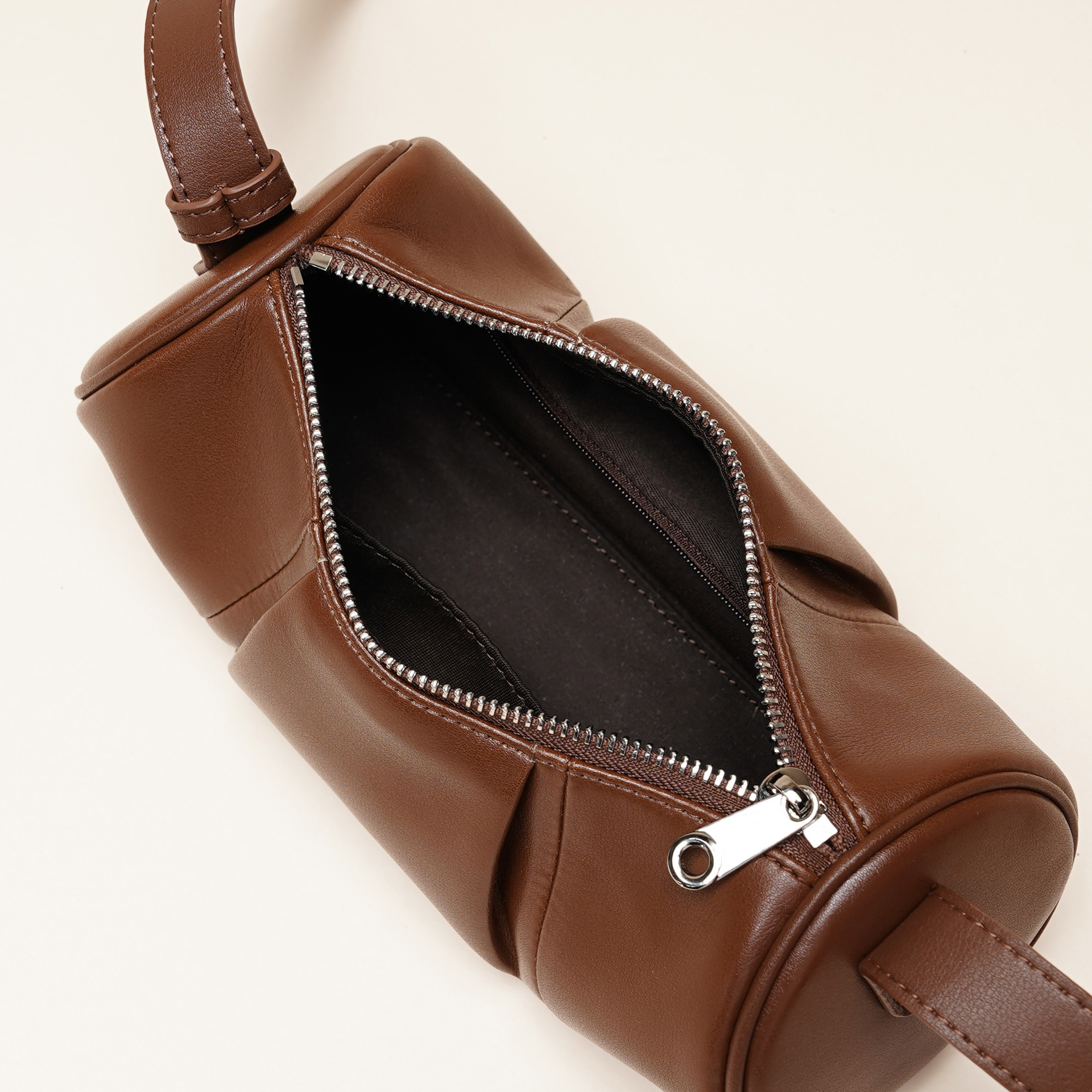 Wine red Genuine leather women's bag bamboo bag simple design cowhide cylinder underarm crossbody bag