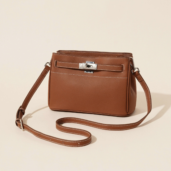 Brown Cowhide high-grade retro lock underarm bag genuine leather shoulder bag handbag messenger bag