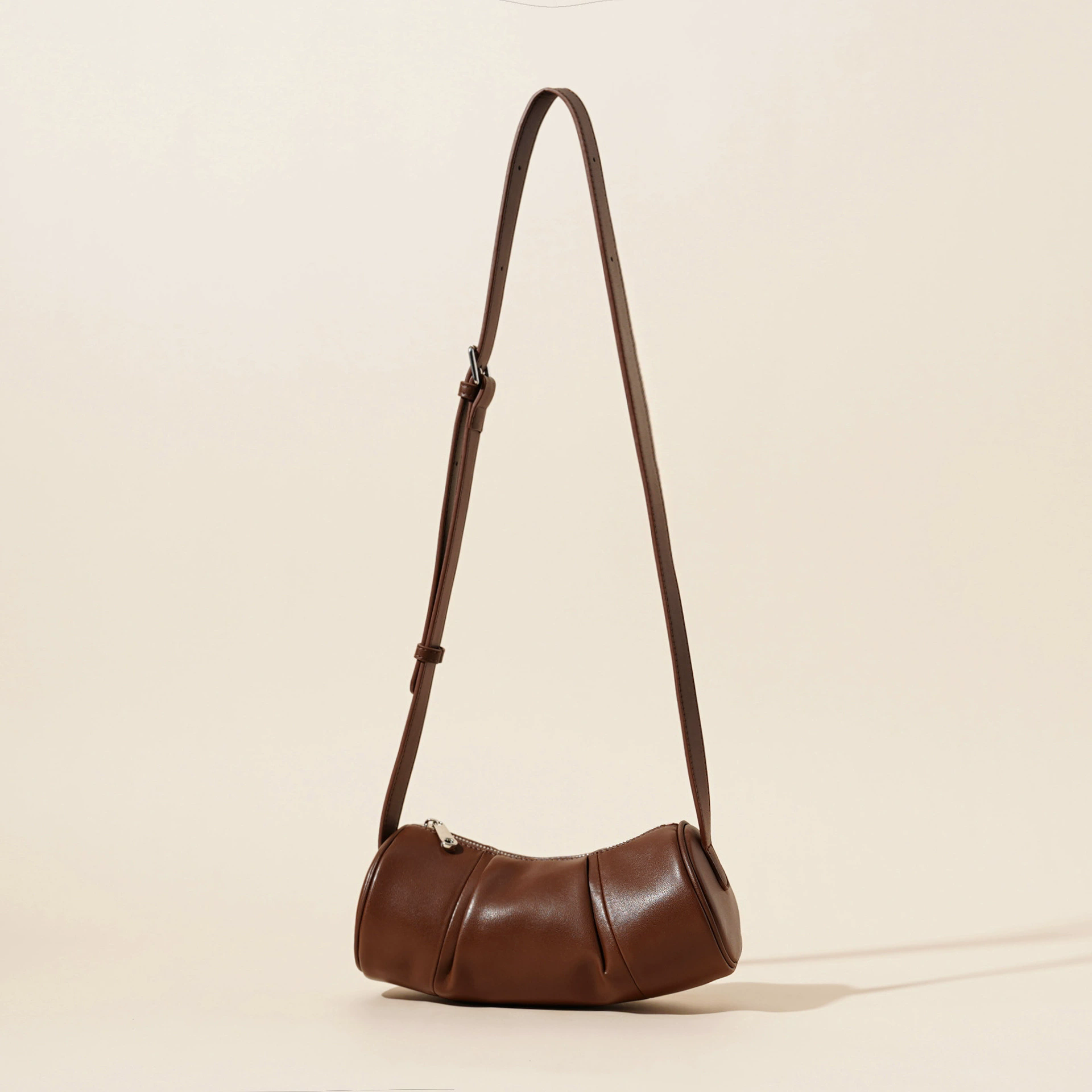 Wine red Genuine leather women's bag bamboo bag simple design cowhide cylinder underarm crossbody bag