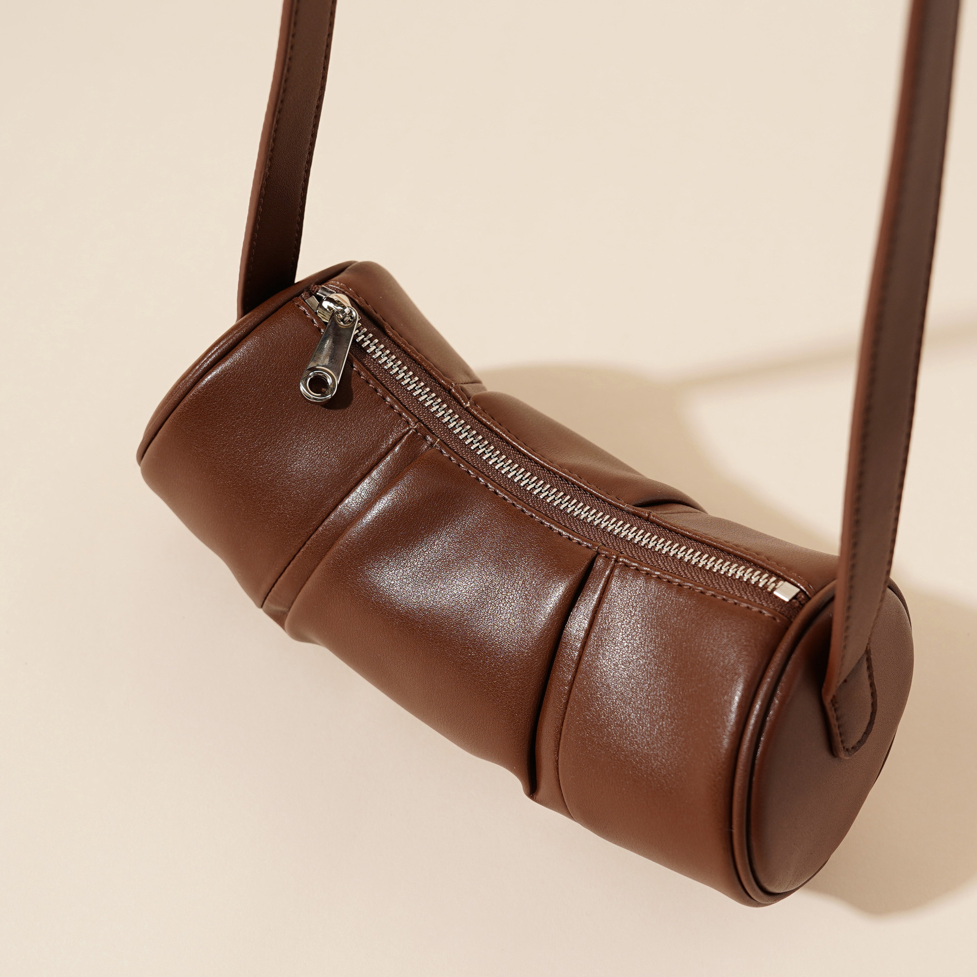 Wine red Genuine leather women's bag bamboo bag simple design cowhide cylinder underarm crossbody bag