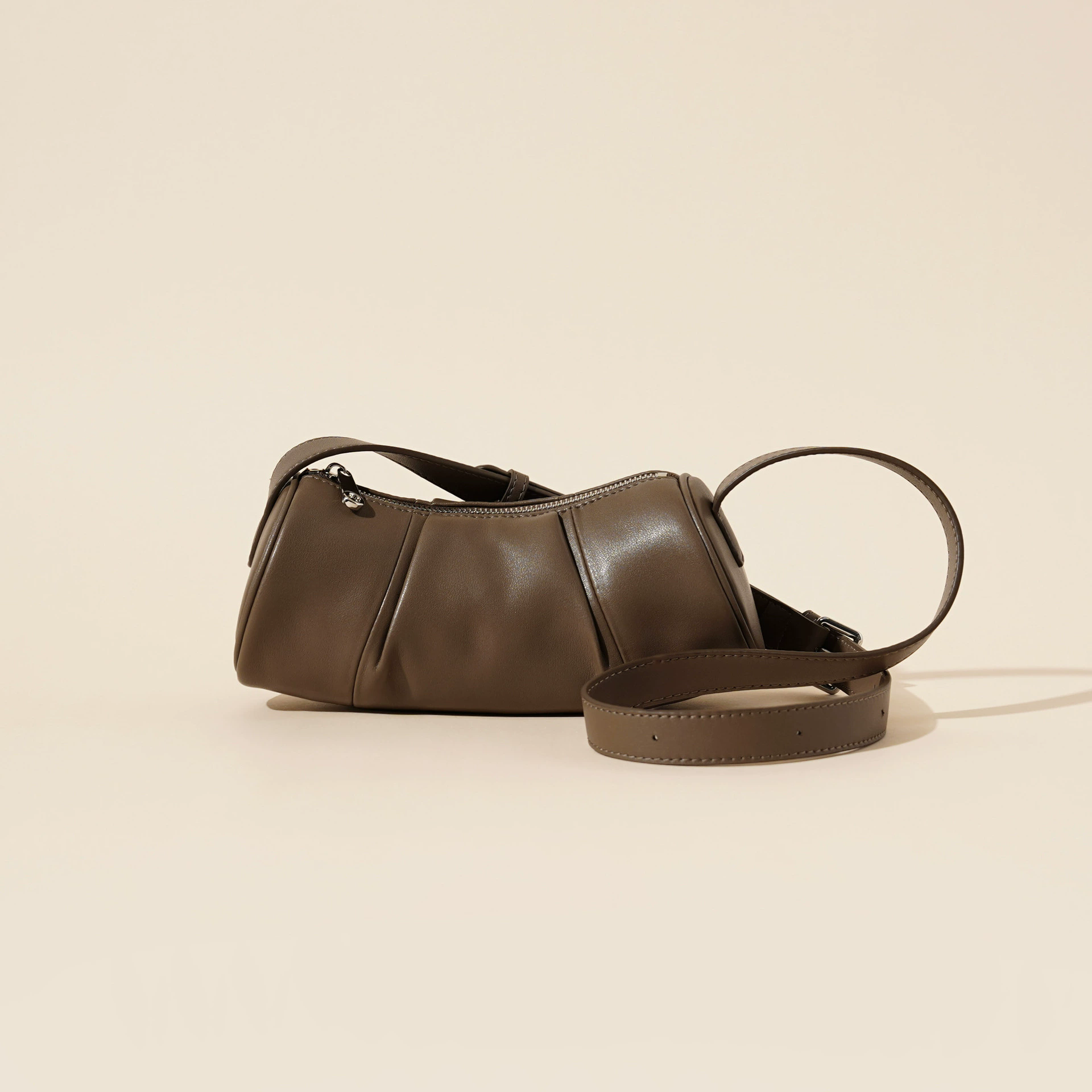 Brown Genuine leather women's bag bamboo bag simple design cowhide cylinder underarm crossbody bag