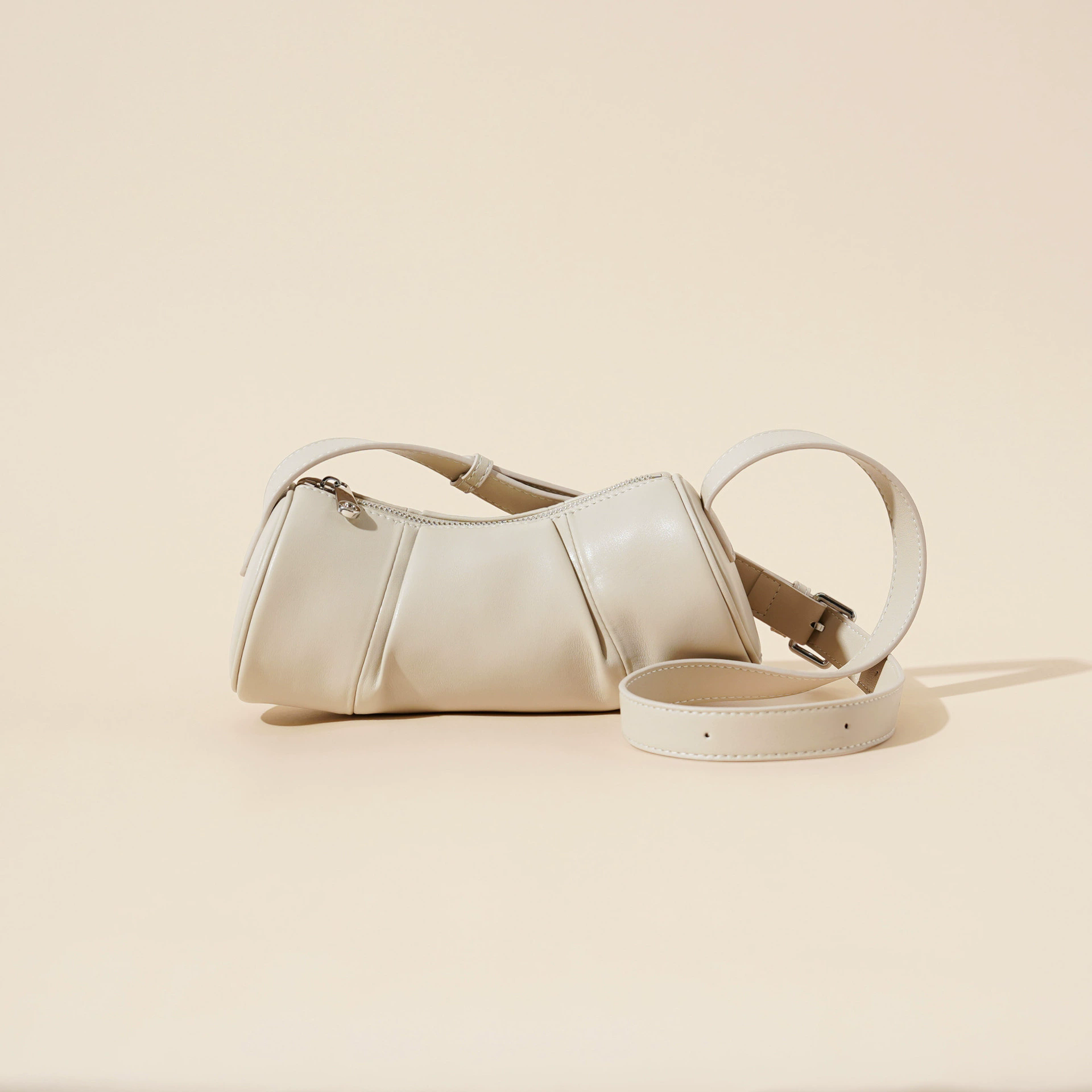 White Genuine leather women's bag bamboo bag simple design cowhide cylinder underarm crossbody bag