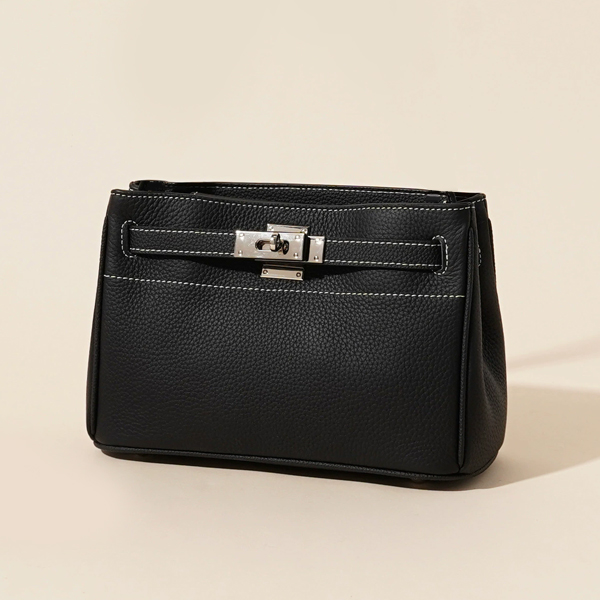 Black Cowhide high-grade retro lock underarm bag genuine leather shoulder bag handbag messenger bag