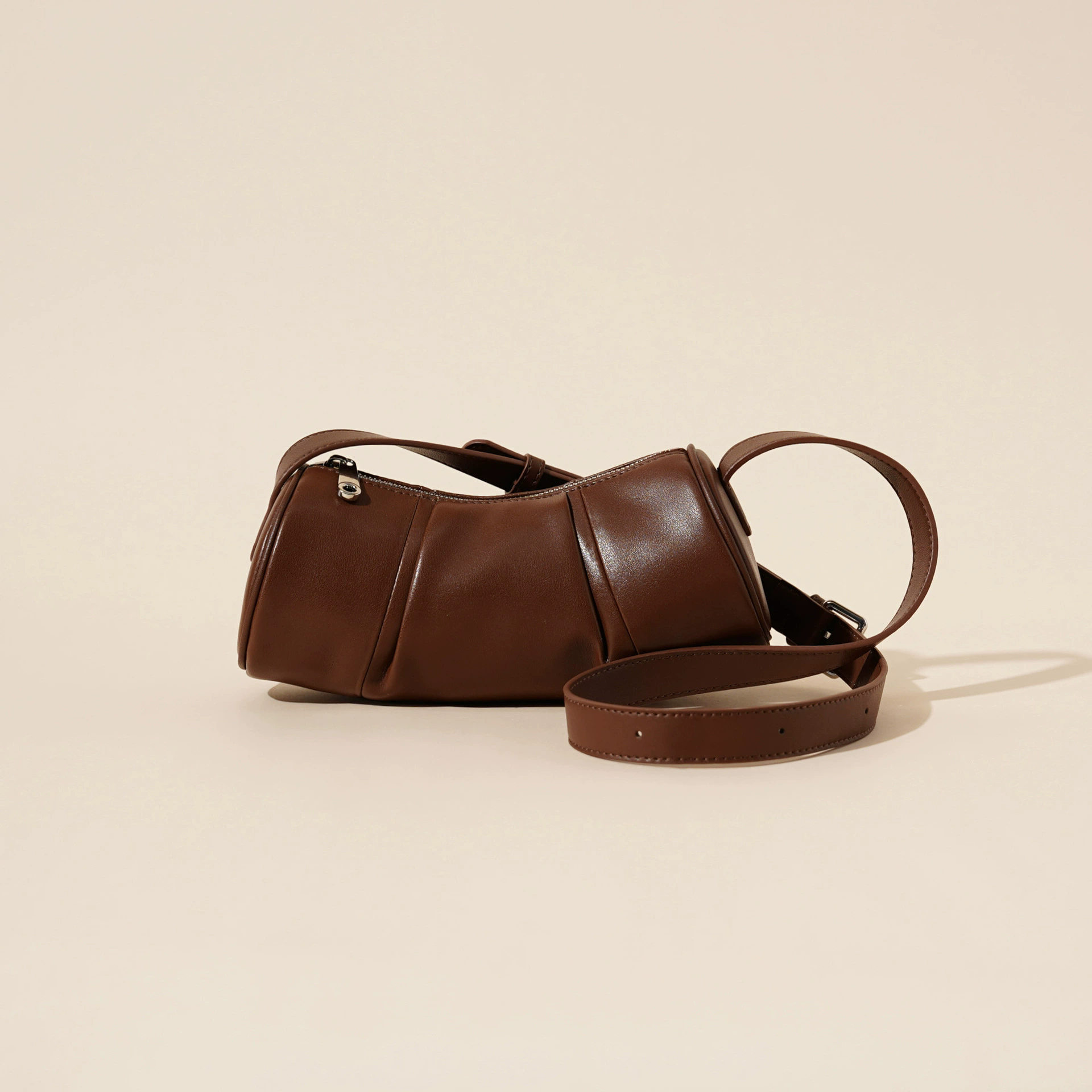 Wine red Genuine leather women's bag bamboo bag simple design cowhide cylinder underarm crossbody bag