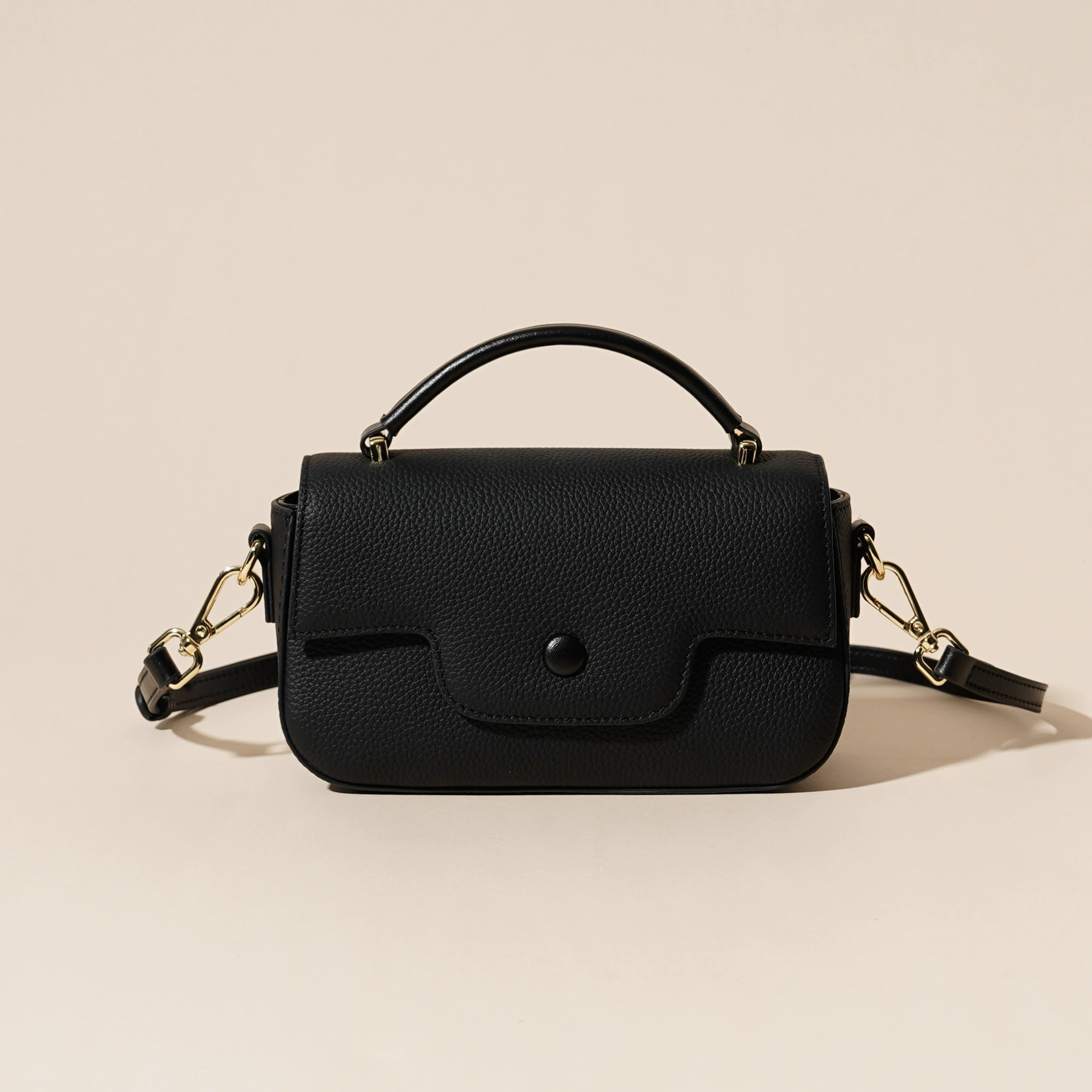 Black Cowhide genuine leather women's bag versatile popular retro high-end shoulder crossbody handbag