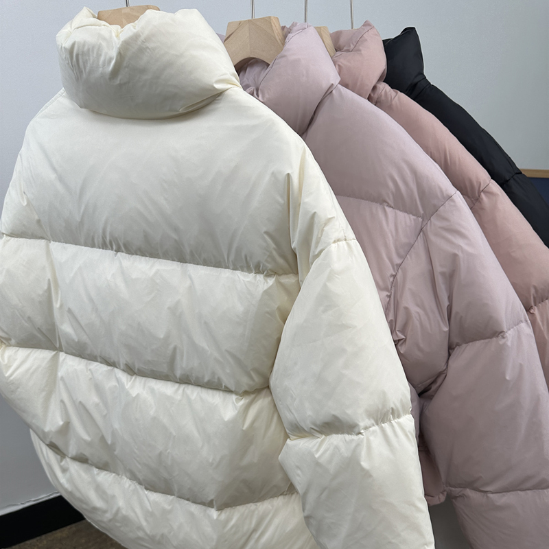 Pink Women's short down jacket with stand-up collar and thick puffer jacket