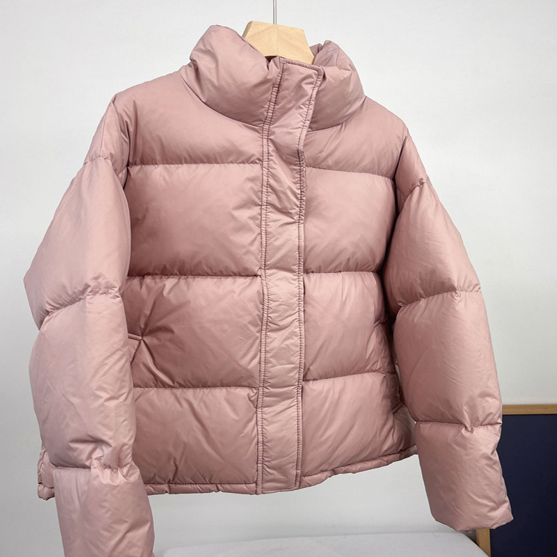 Pink Women's short down jacket with stand-up collar and thick puffer jacket