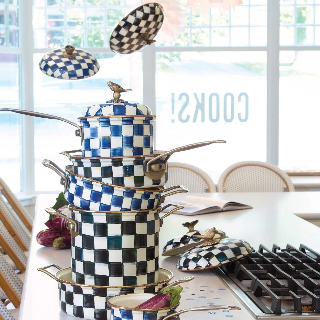 Mackenzie-Childs Courtly Check Enamel 3 Qt. Saute Pan