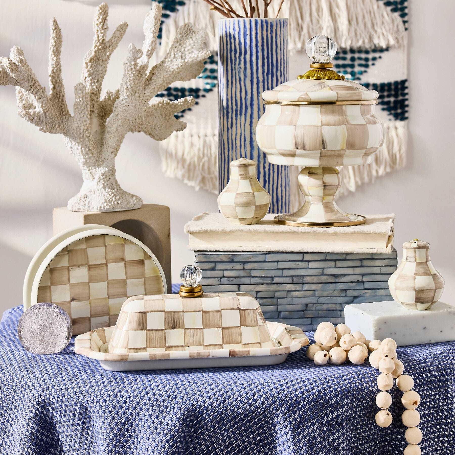 MacKenzie-Childs Mocha Check Salt & Pepper Shakers