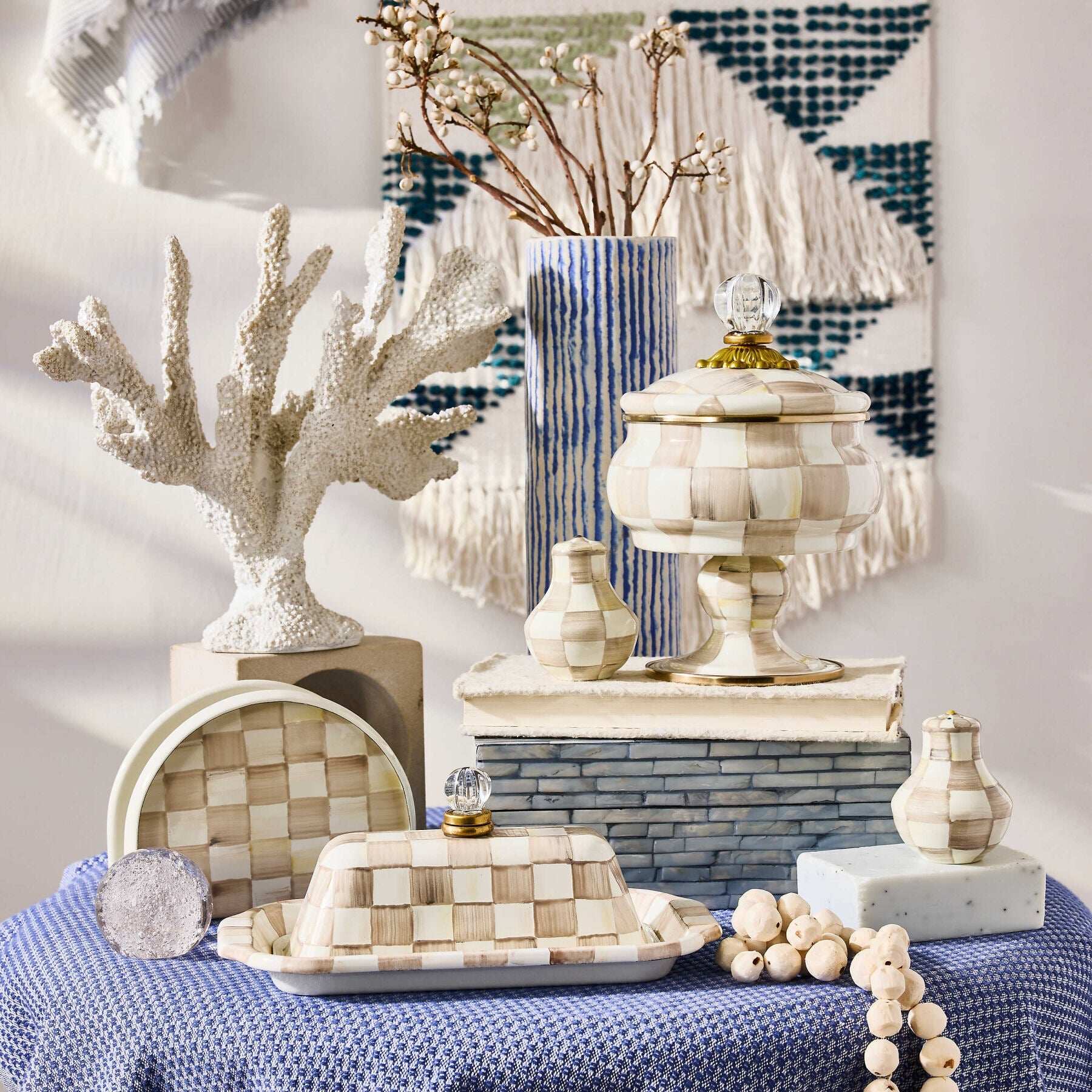 Mocha Check Enamel Butter Box by Mackenzie-Childs