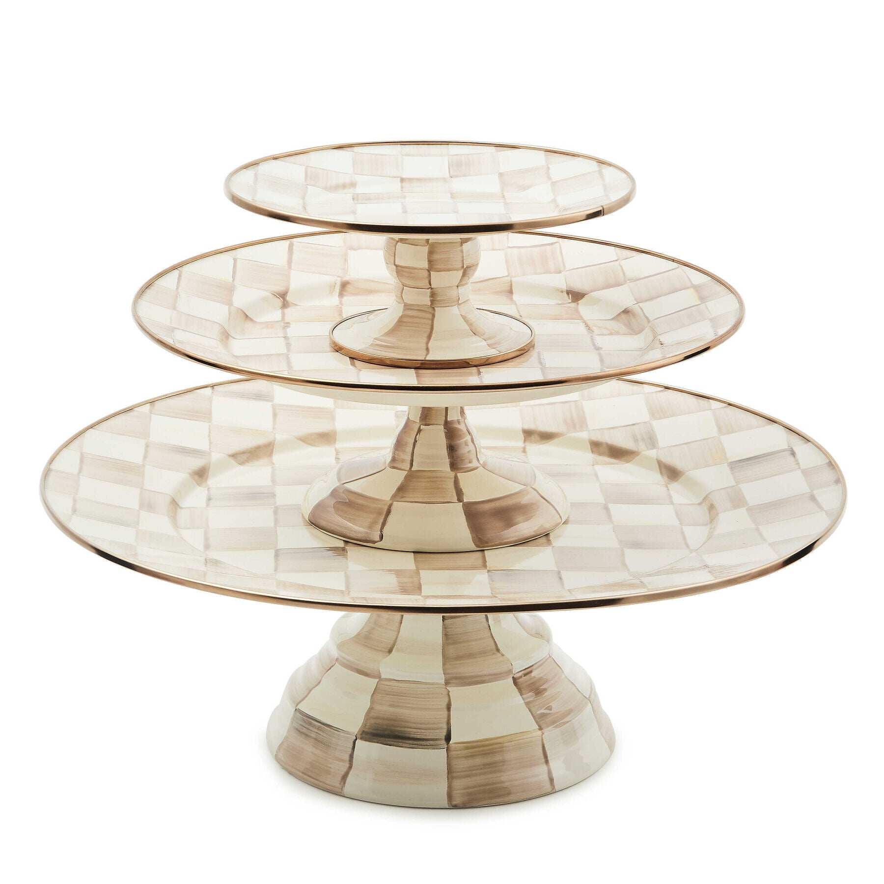 Mocha Check Small Pedestal Platter