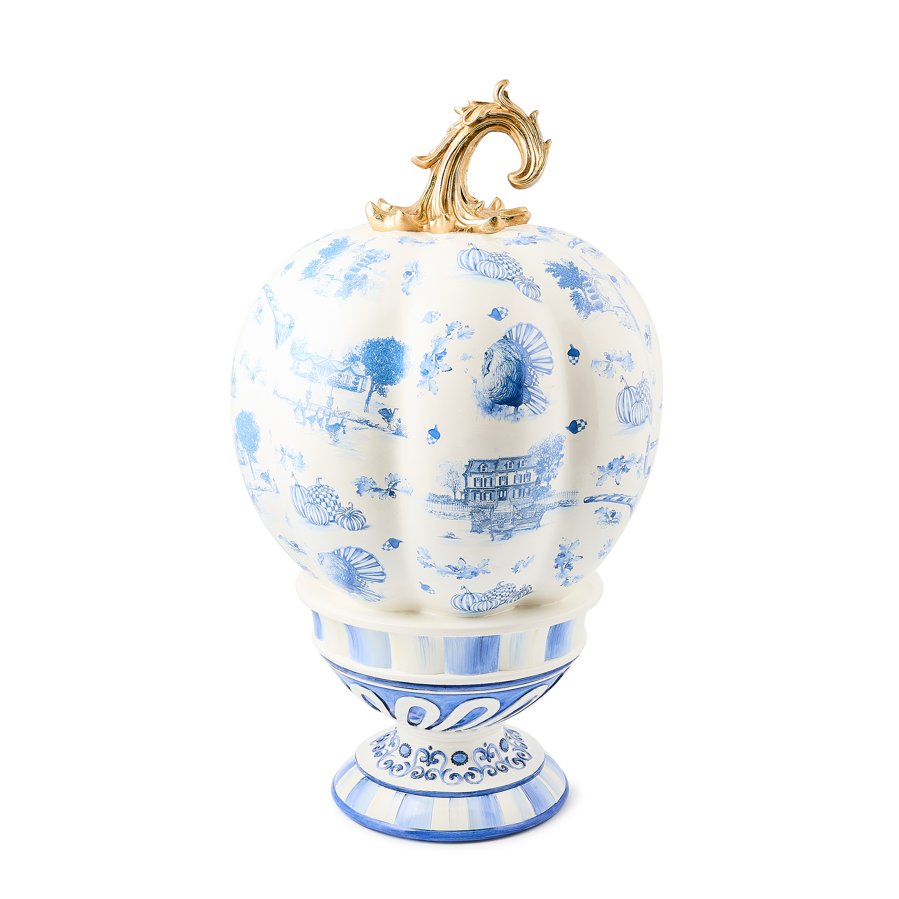 Royal Autumn Toile Tall Pedestal Pumpkin