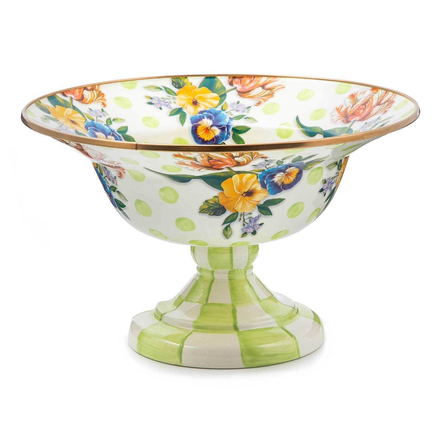 MacKenzie-Childs Wildflowers Green Large Compote