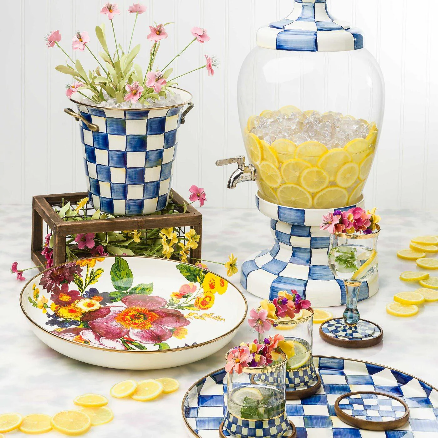 MacKenzie-Check Royal Check Round Tray