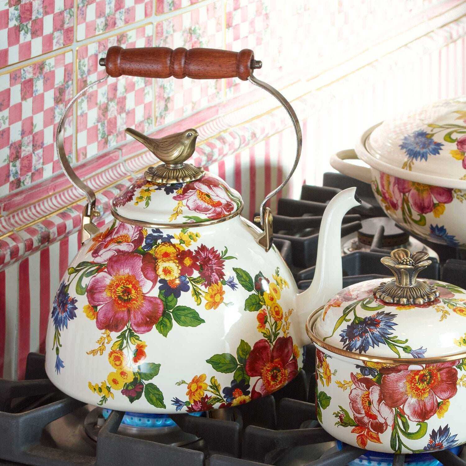 Flower Market 3 Qt. Tea Kettle with Bird