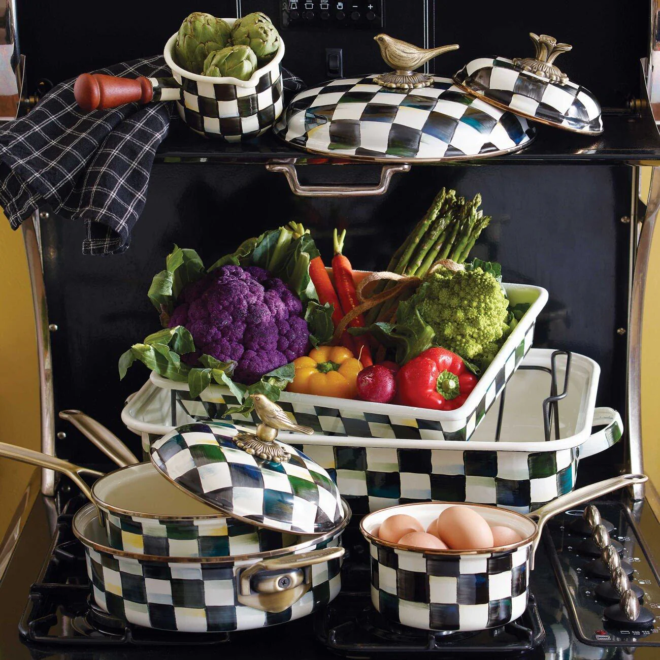 Mackenzie-Childs Courtly Check Enamel 1 Qt. Saucepan