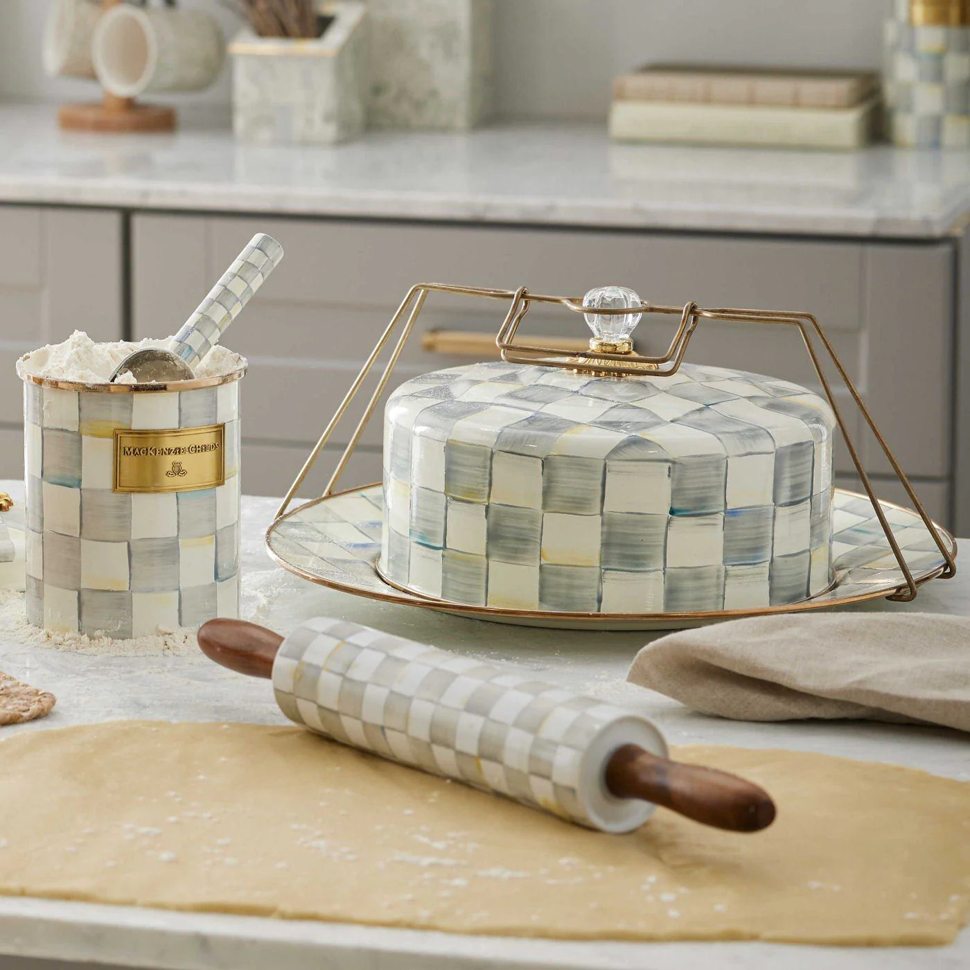 Sterling Check Cake Carrier by MacKenzie-Childs