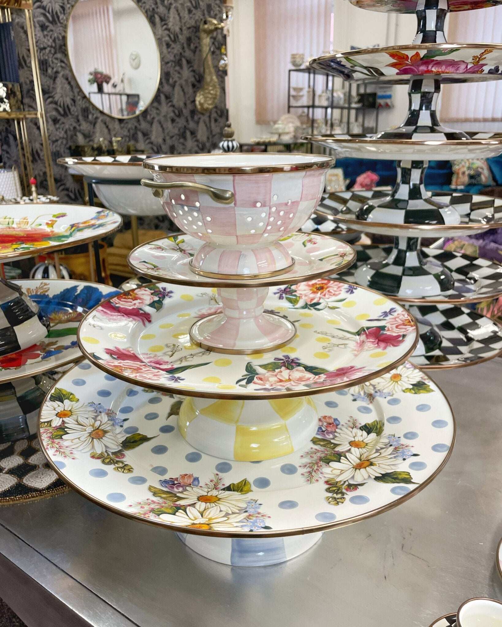 Wildflowers enamel mini pedestal platter - pink