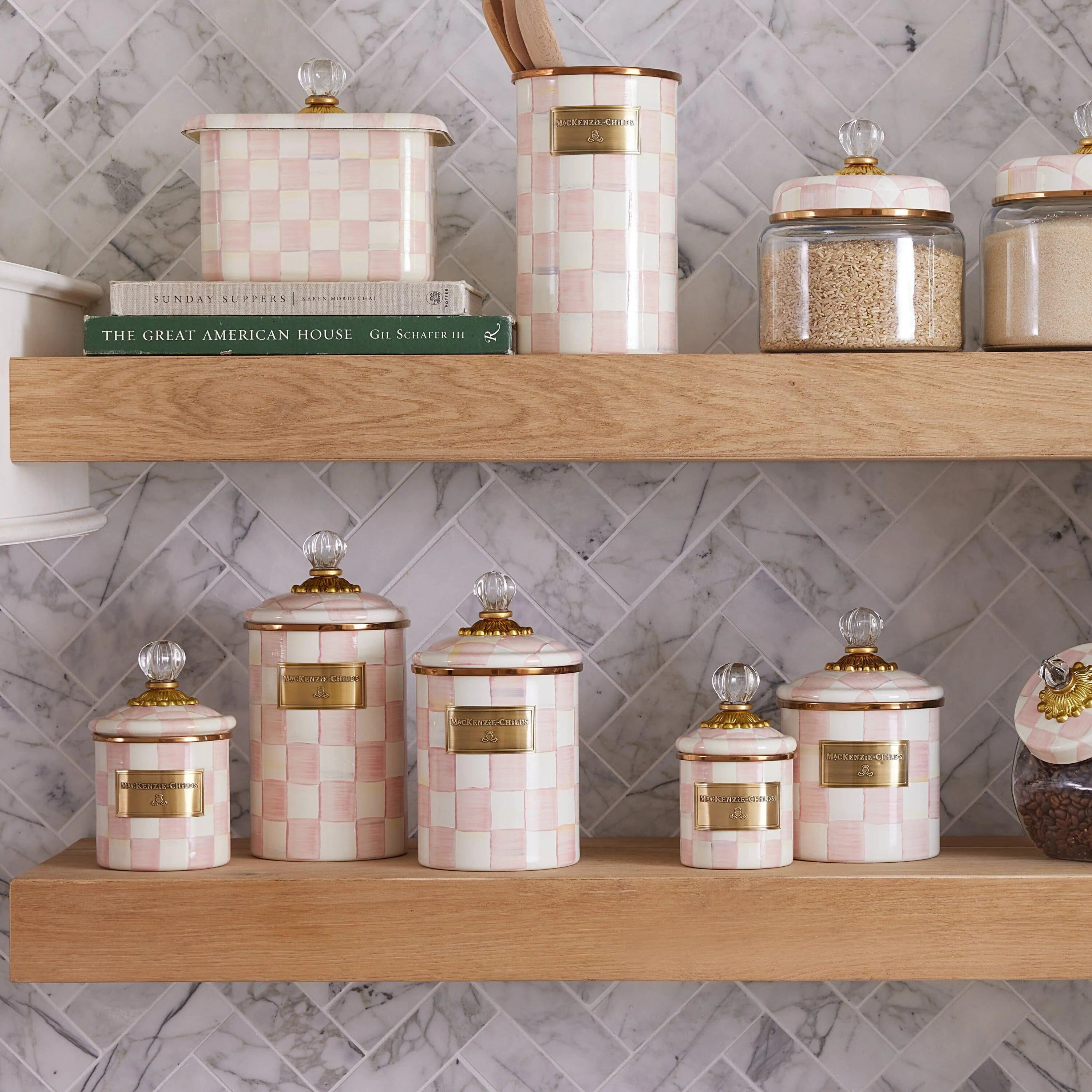 Rosy Check Enamel Canisters