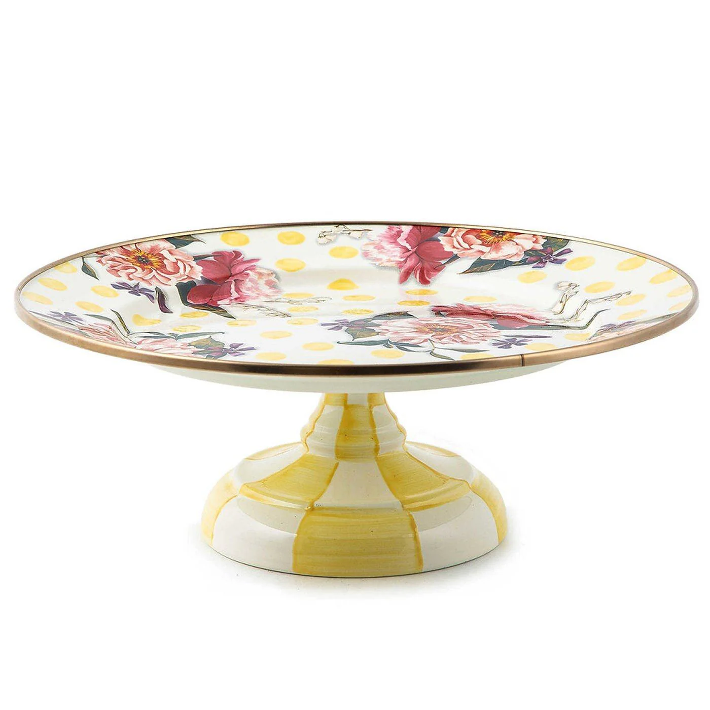 Wildflowers enamel small pedestal platter - yellow