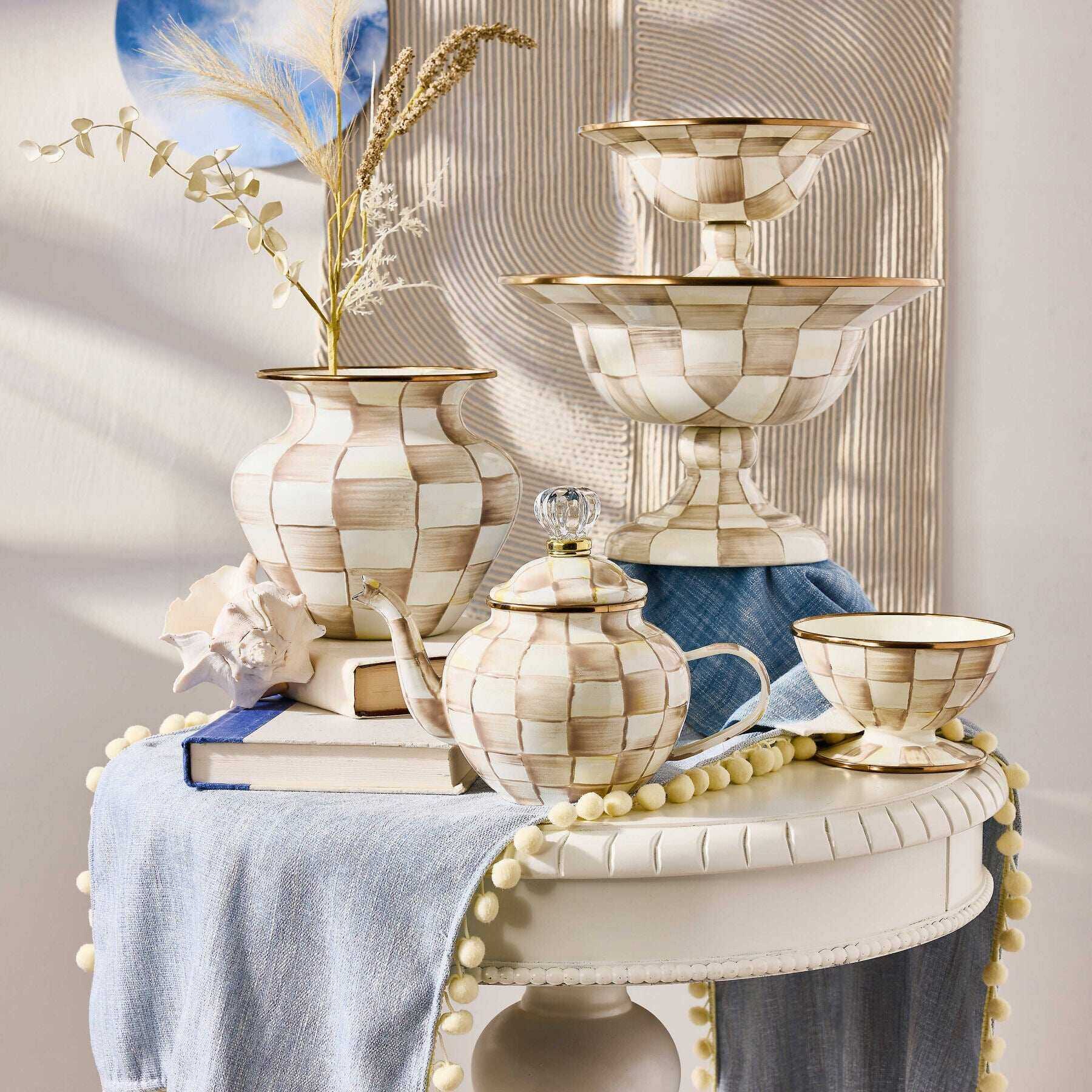 MacKenzie-Childs Mocha Check 4 Cup Teapot