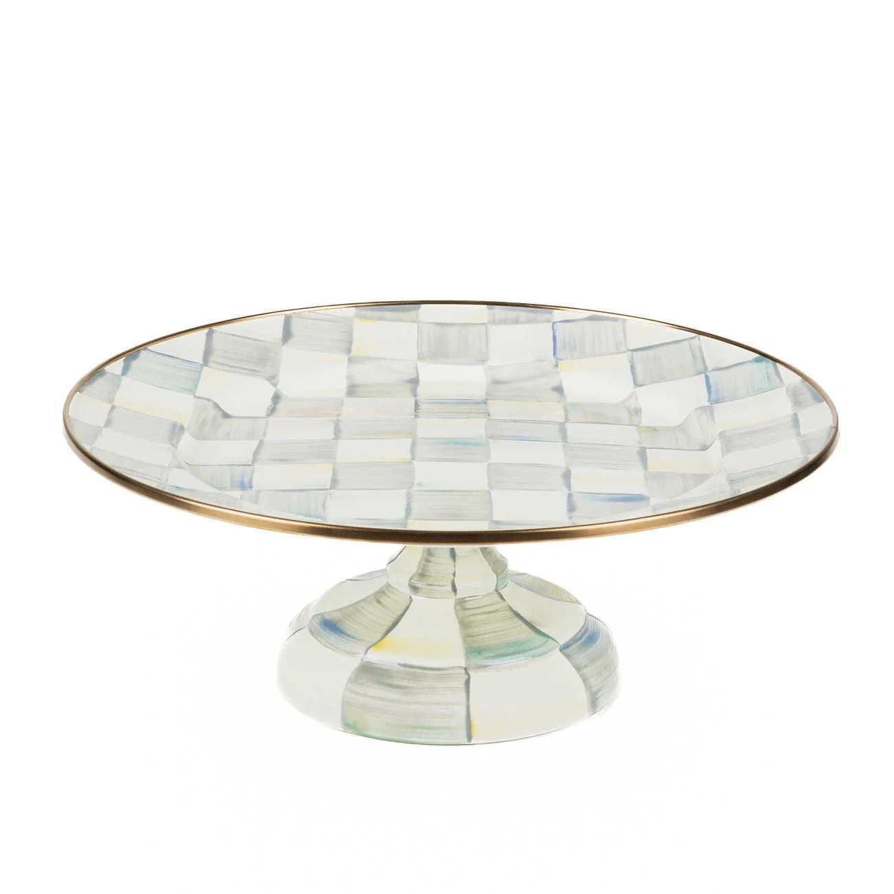 Luxury Dining Sterling Check Enamel Pedestal Platter - Small