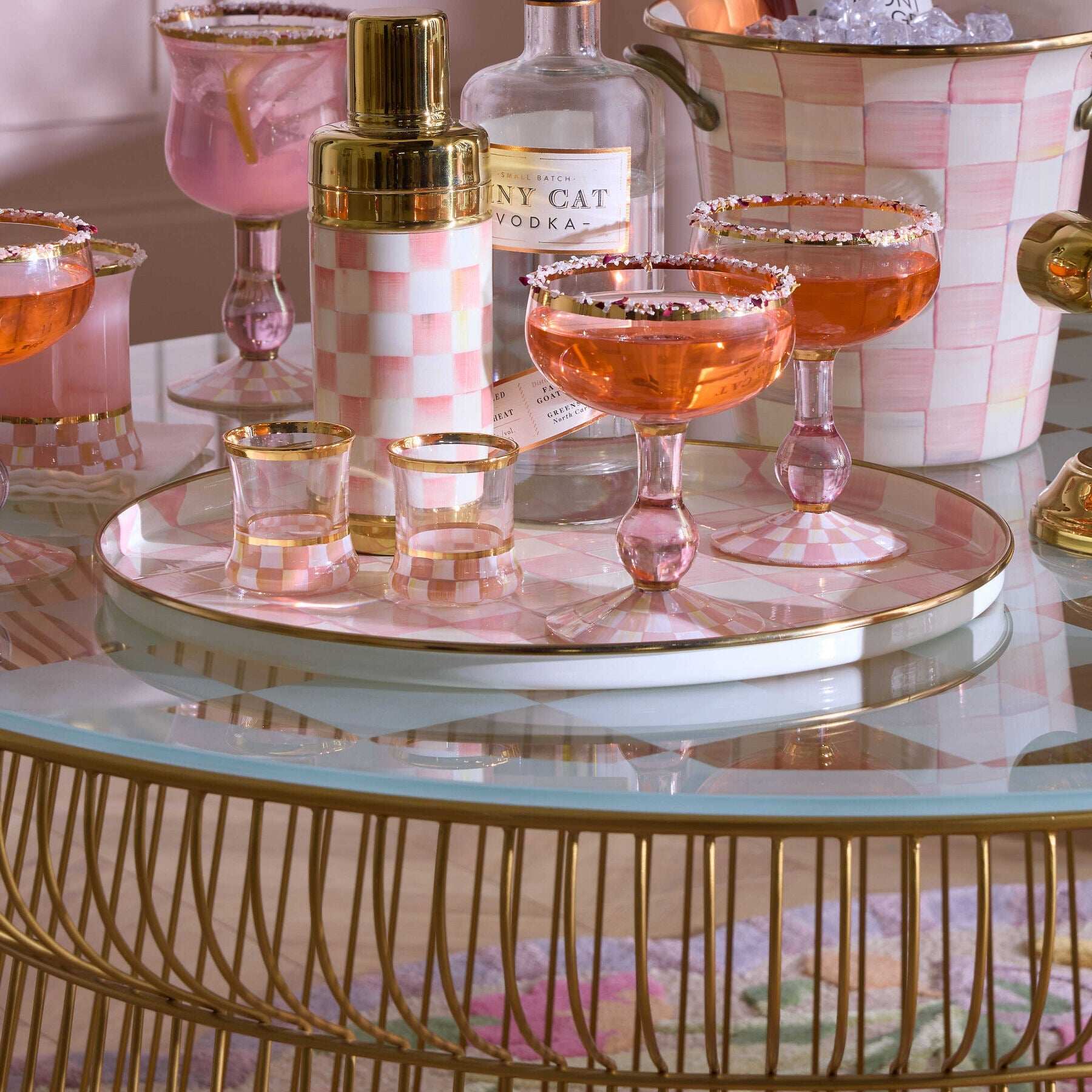 Rosy Check Round Tray by MacKenzie-Childs