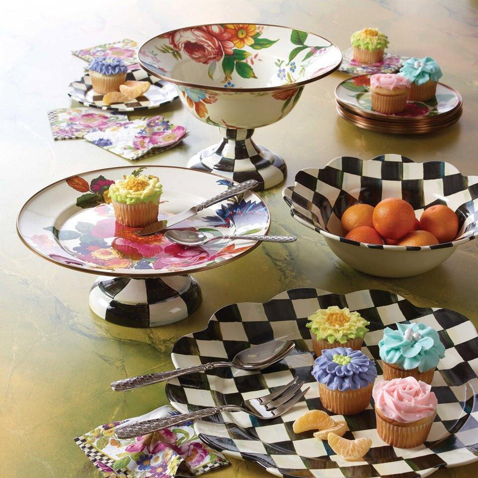 Flower Market White Pedestal Platter - Small