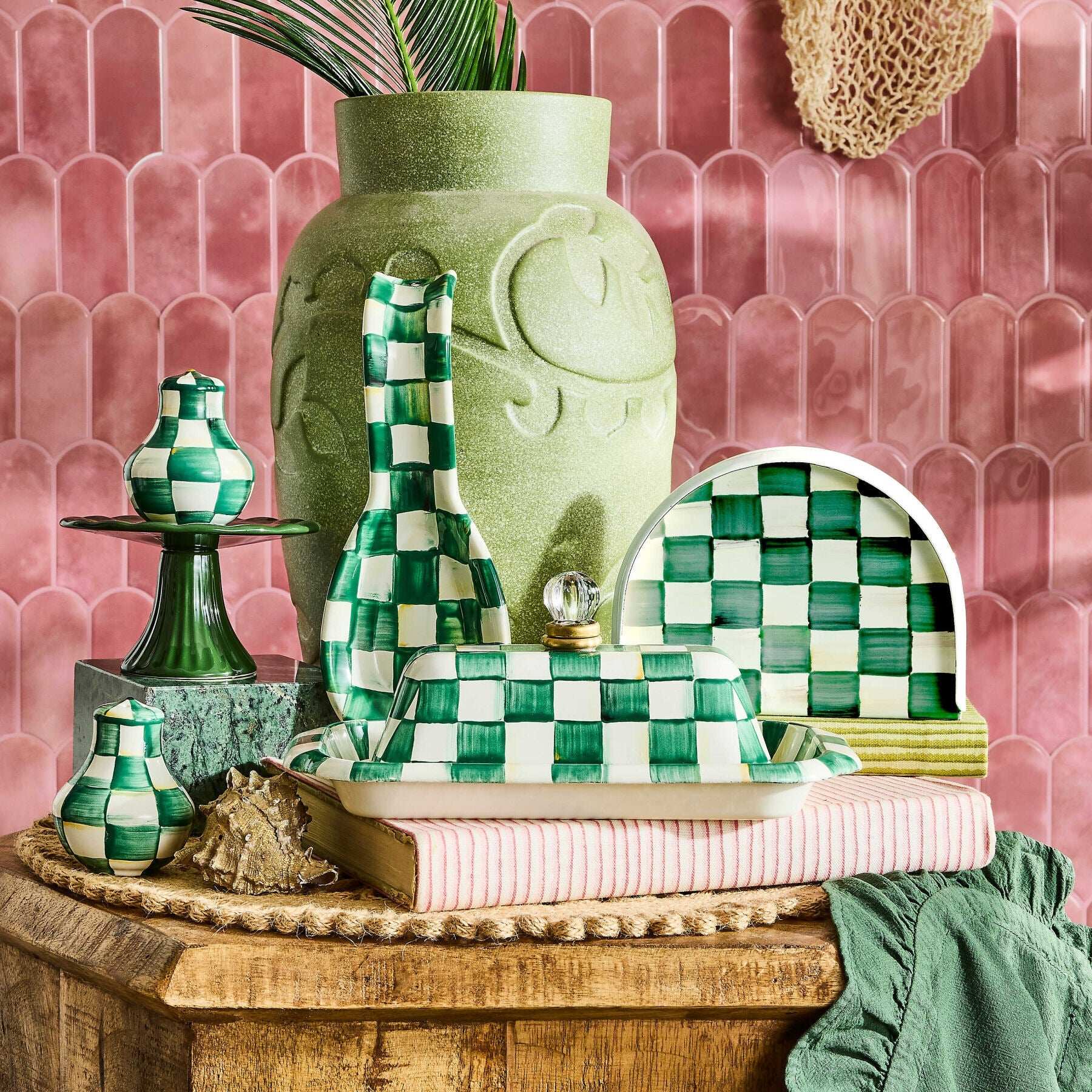 MacKenzie-Childs Emerald Check Enamel Napkin Holder