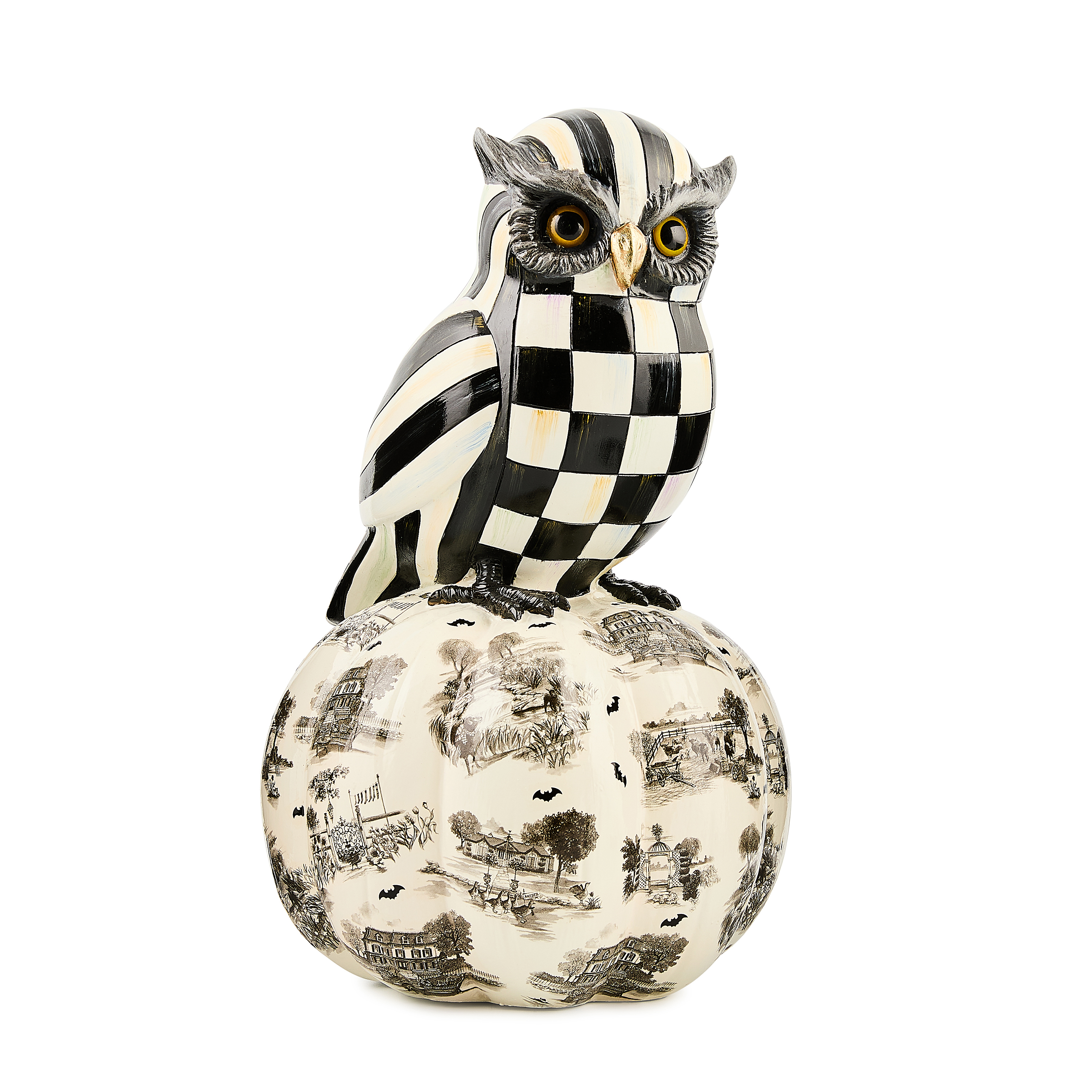 Courtly Owl on Toile Pumpkin