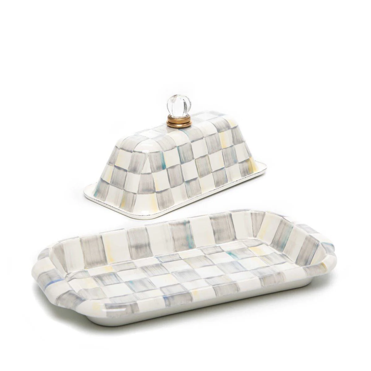 Sterling Check Enamel Butter Box by Mackenzie-Childs