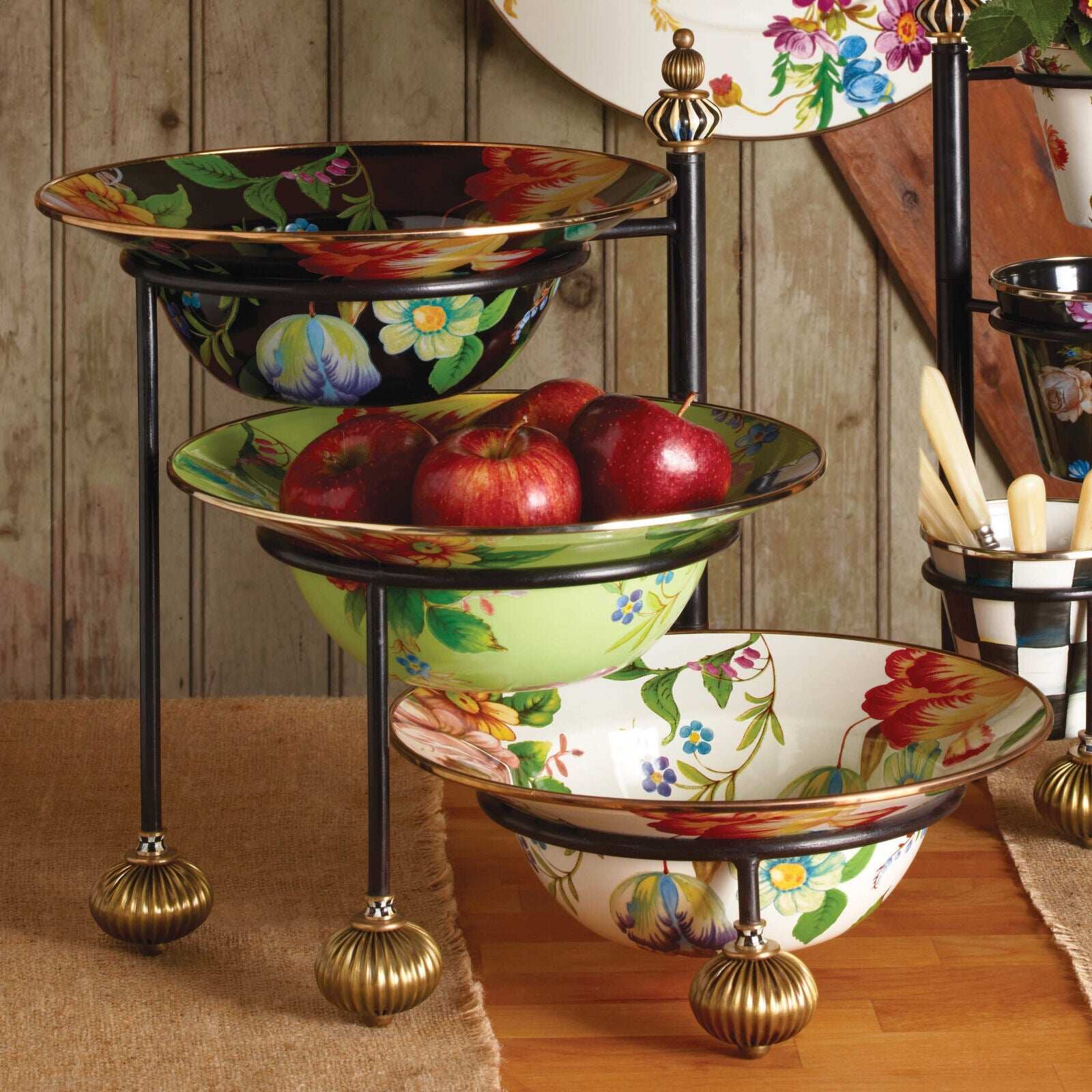 Luxury Flower Market Black SERVING BOWL - 30.48cm