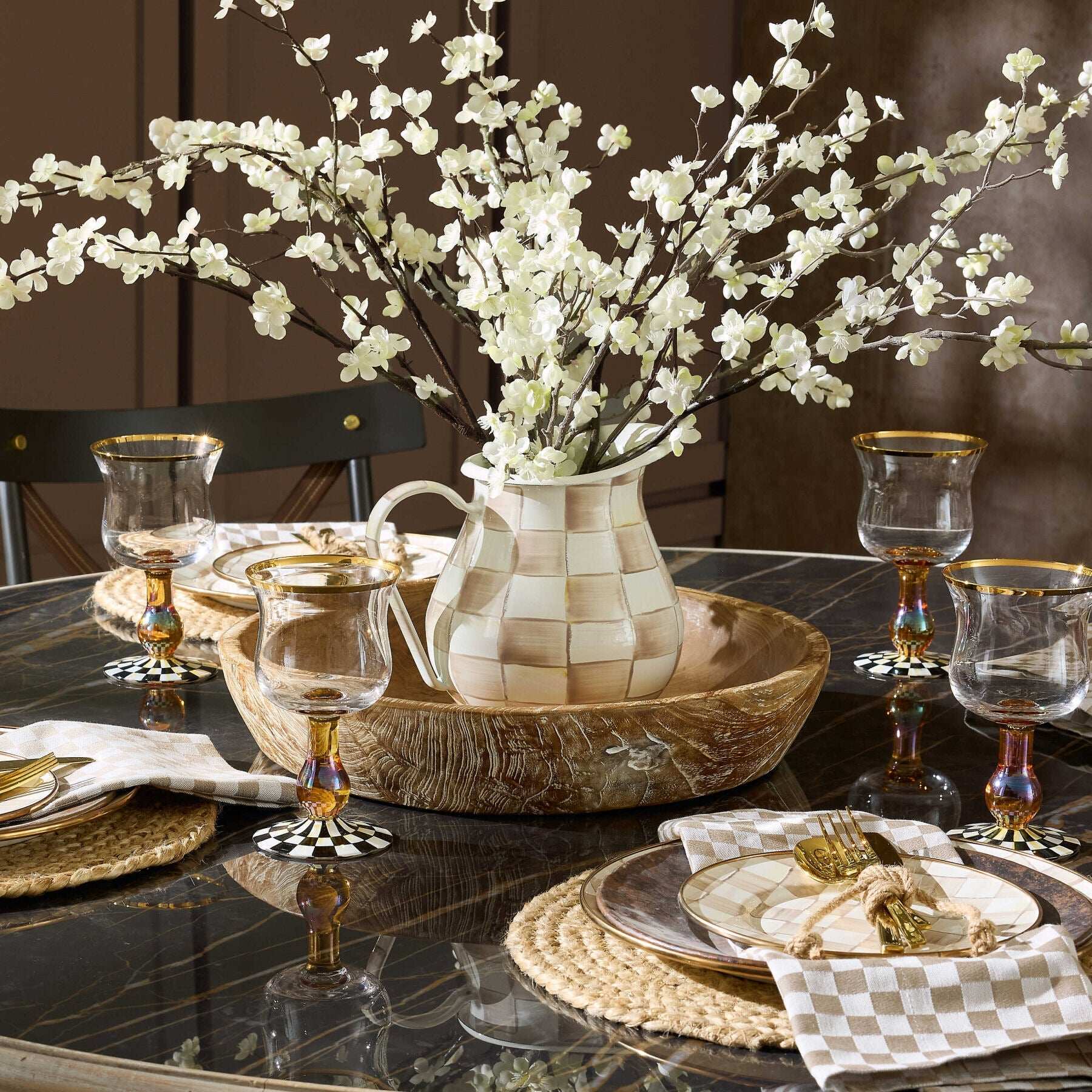 MacKenzie-Childs Mocha Check Pitcher (2.84 liters)