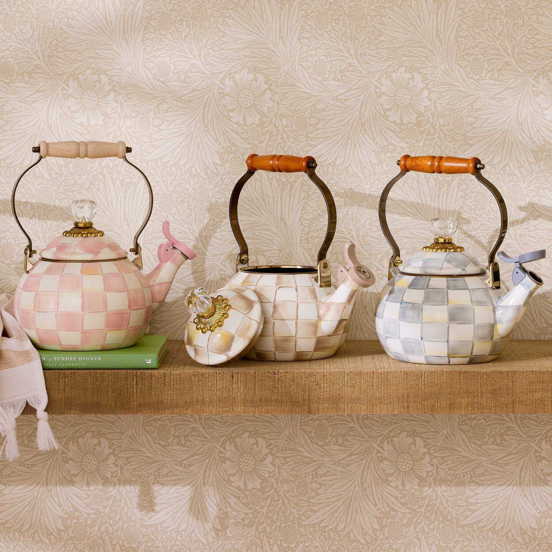 Mocha Check Whistling Tea Kettle by MacKenzie-Childs