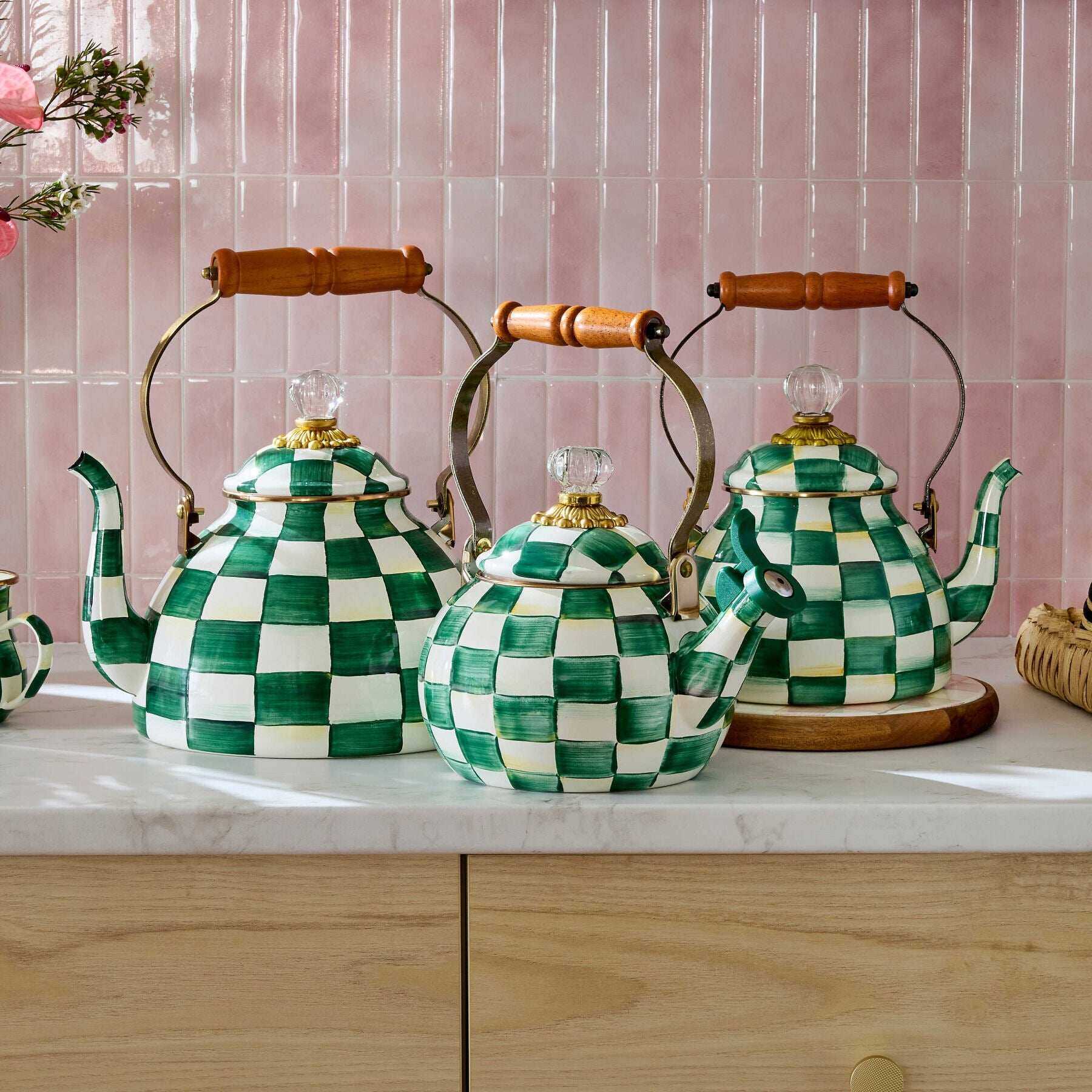 Emerald Check Whistling Tea Kettle