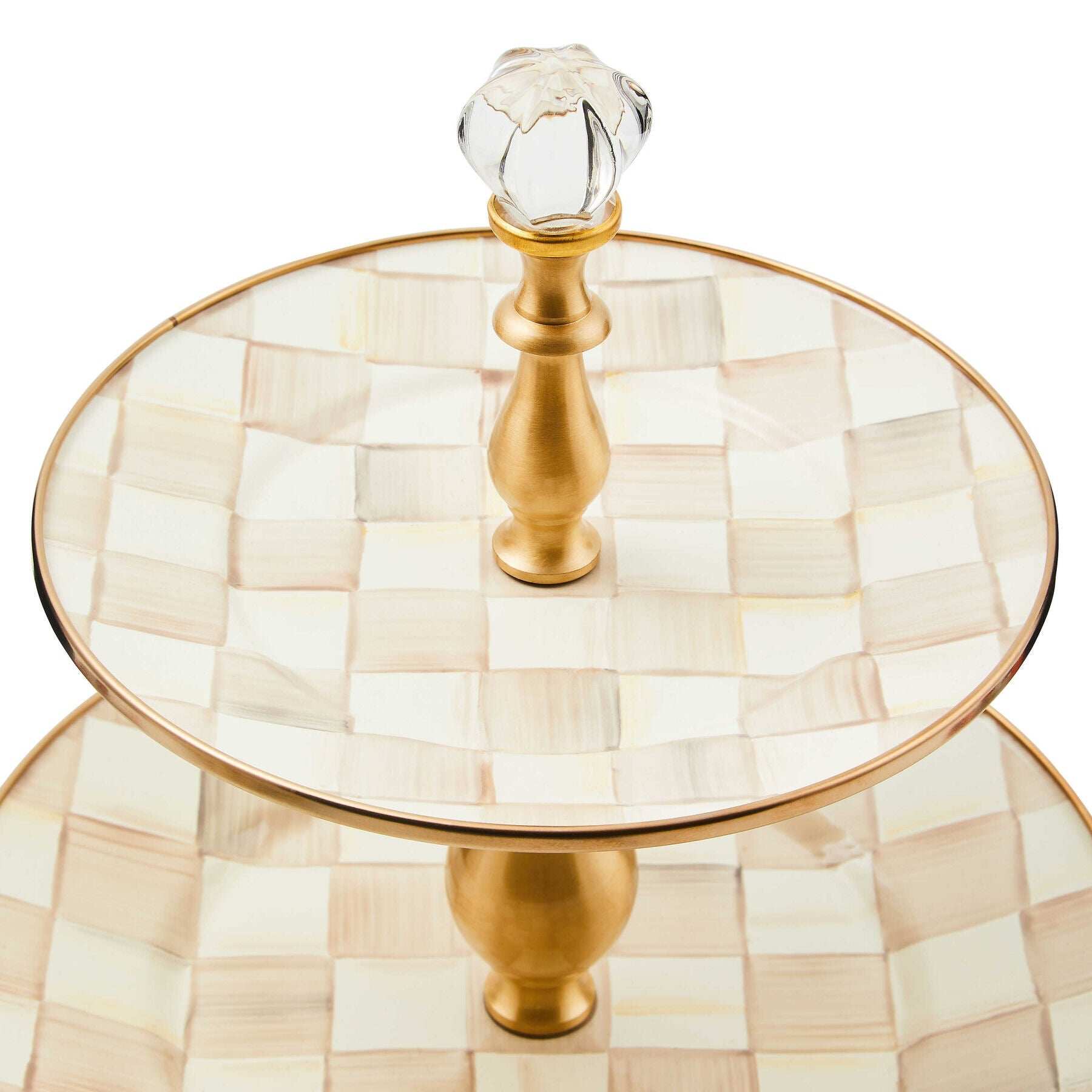 Mocha Check Two Tier Sweet Stand by MacKenzie-Childs