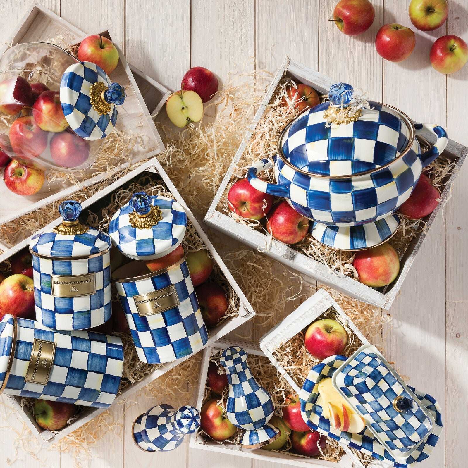 Royal Check Blue Enamel Butter Box by Mackenzie-Childs